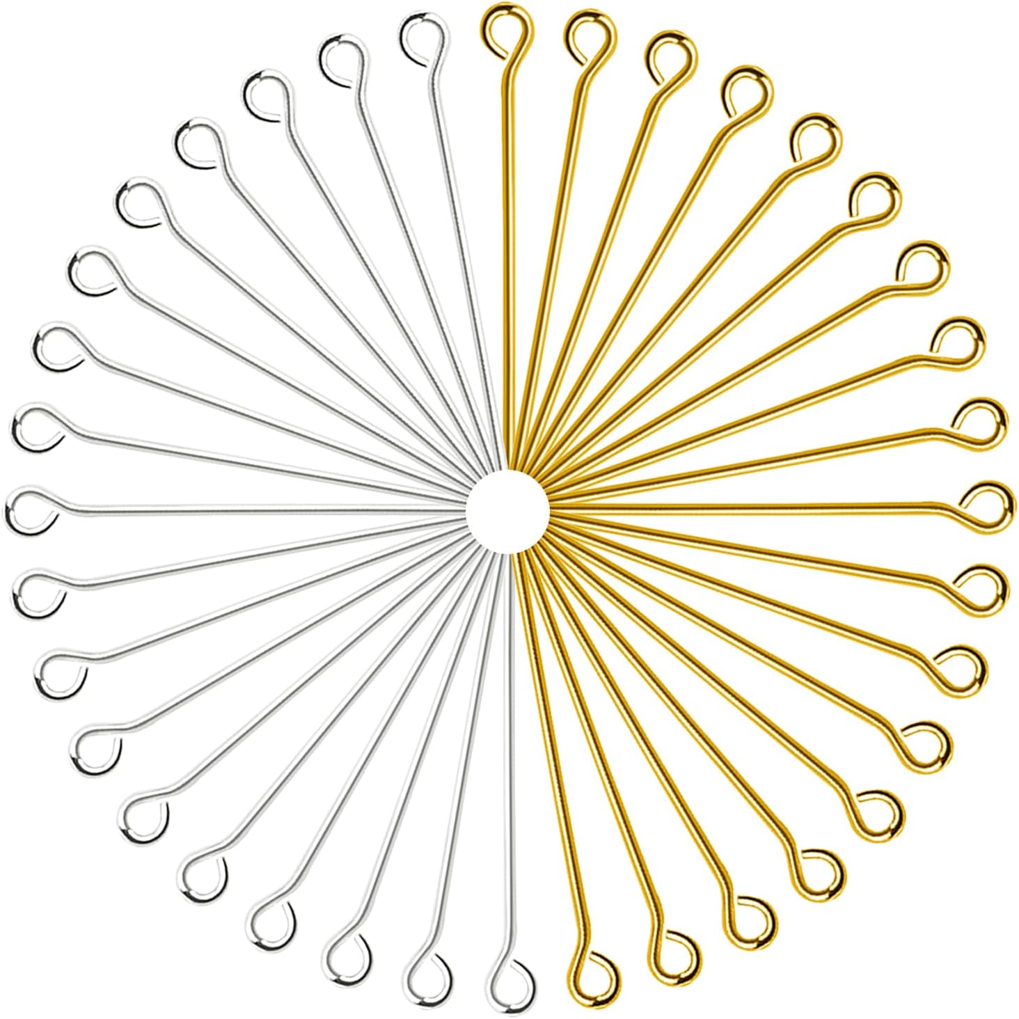 TOAOB 200pcs Eye Pins 2 Inch Brass Findings Gold Silver Open Head Pins for DIY Crafts Necklaces Bracelets Earrings Jewelry Making