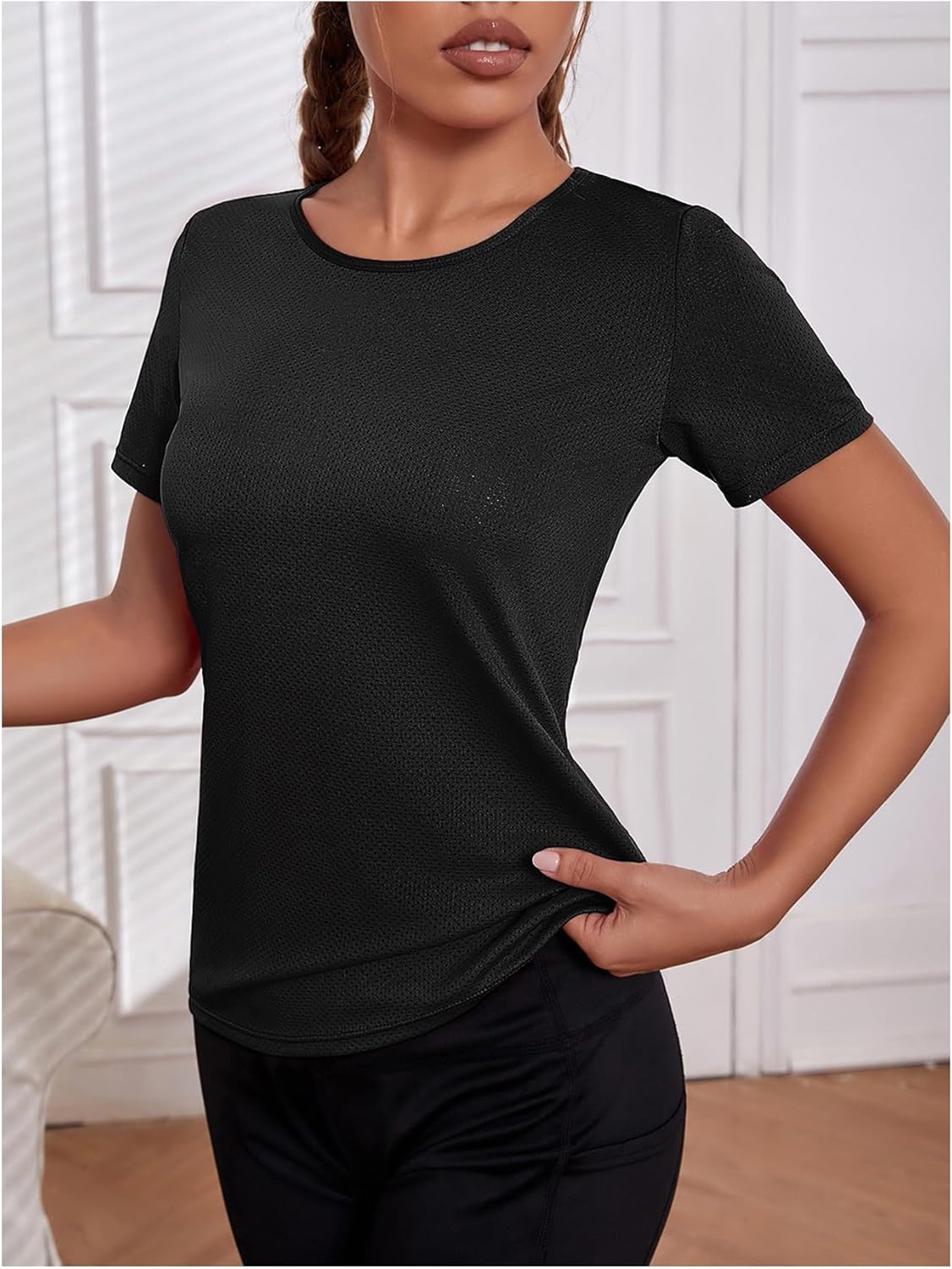 OYOANGLE Women's Open Back Workout Tops Short Sleeve Cut Out Crossover Hem Running Gym Exercise Athletic T Shirts - Image 3