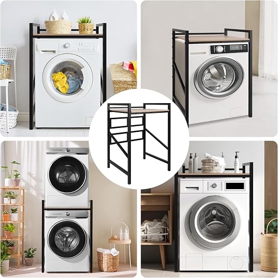 Washer Dryer Stand Stacking Kits, Washing Machine Stand,71x61x102cm | 3-Adjustable Heights Washing Machine Storage Unit, Load Capacity 250KG, Heavy Duty Iron Frame Stacking Kit for Tumble Dryer