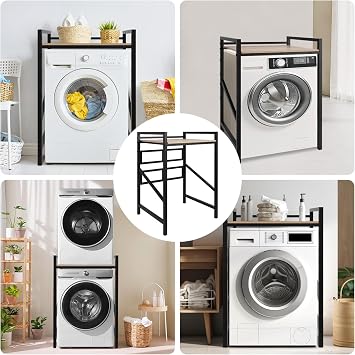 Washer Dryer Stand Stacking Kits, Washing Machine Stand,71x61x102cm | 3-Adjustable Heights Washing Machine Storage Unit, Load Capacity 250KG, Heavy Duty Iron Frame Stacking Kit for Tumble Dryer