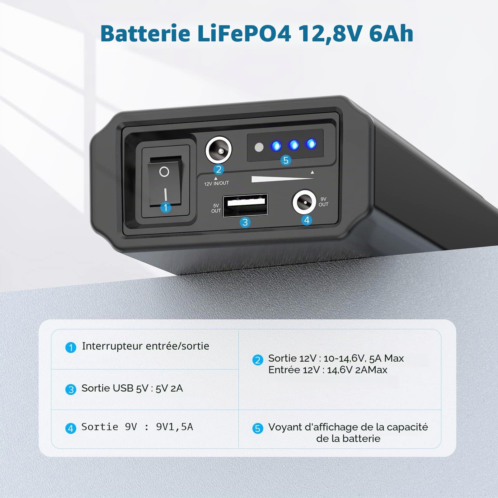 NASTIMA Pack Batterie 12,8V 6000mAh 72Wh LiFePO4 Powerbank avec Chargeur