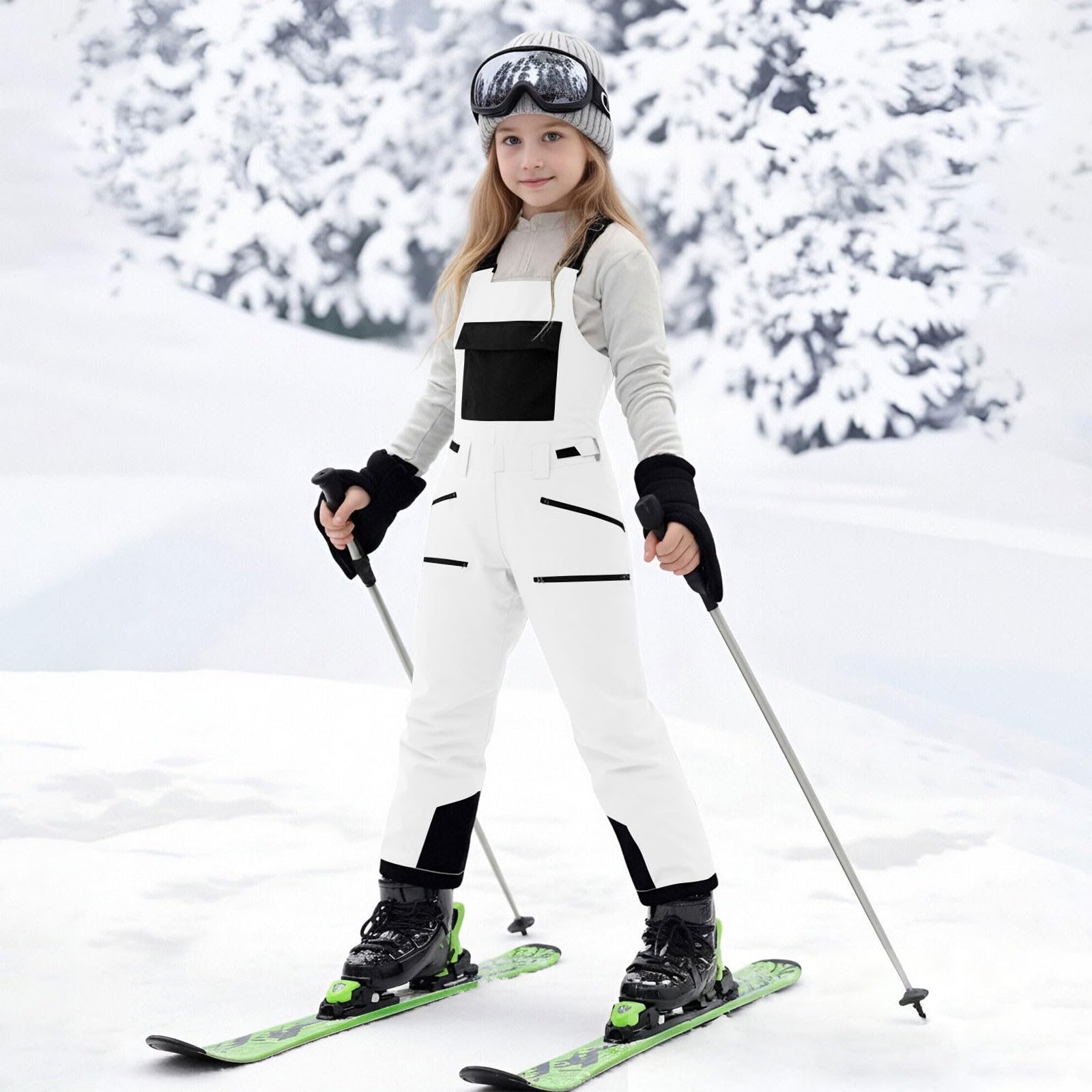 Overol de nieve para niñas, con aislamiento térmico, pantalones de esquí impermeables, correa ajustable, overol de snowboard para niños, traje de nieve cálido de invierno con múltiples bolsillos (4-13