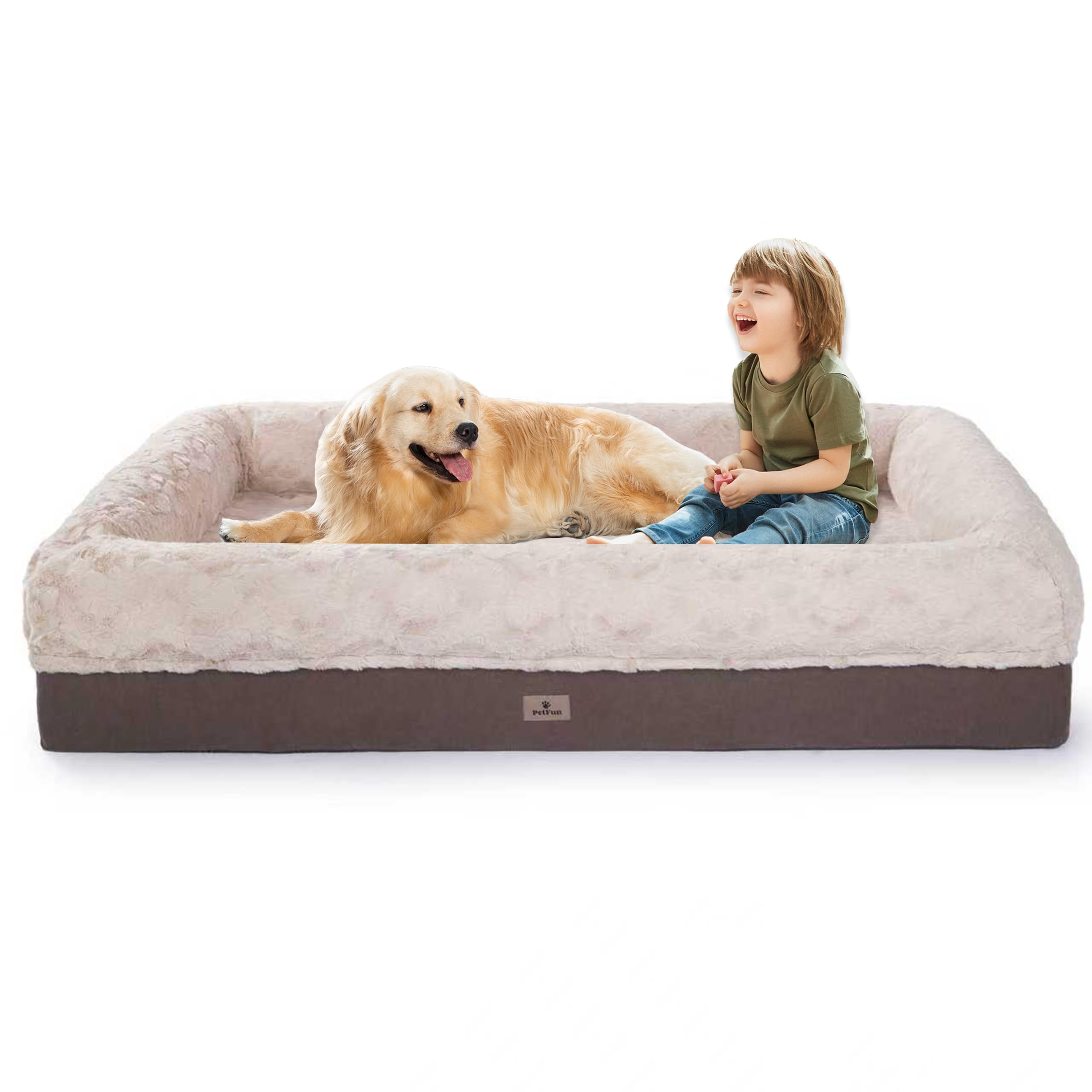 Jumbo Plus Memory Foam Dog Bed, Orthopedic Dog Sofa with Sides and Waterproof Liner, Washable Bolster Pet Bed Couch with Removable Cover, 60 inch, Brown