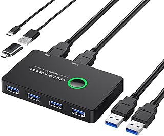 USB 3.0 Switch, USB Switcher 2 Computers Share 4 USB Devices Peripheral USB Switch for PC Printer Scanner Mouse Keyboard, USB KVM Switch Compatible with Mac/Windows/Linux