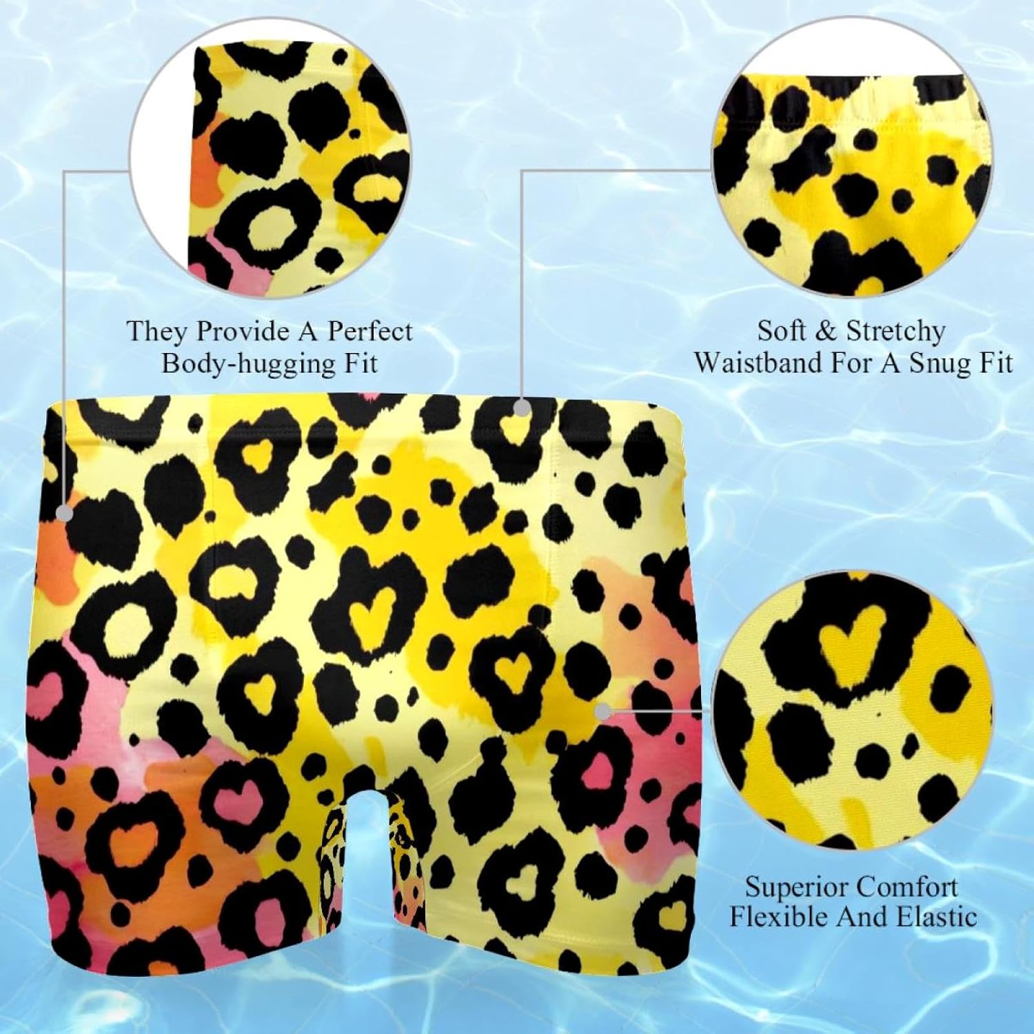 Mens Leopard Art-2192 Swim Trunks Elastic Waistband Short Mens Bathing Suit, S,