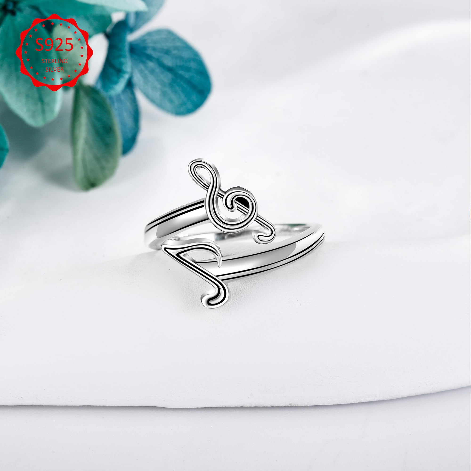 DAYLINLOVE Musiknoten Ring 925er Sterling Silber Musiknote Verstellbare Offene Daumenringe Hip Hop Musik Schmuck Jahrestag Valentinstag Geschenke für Musikliebhaber
