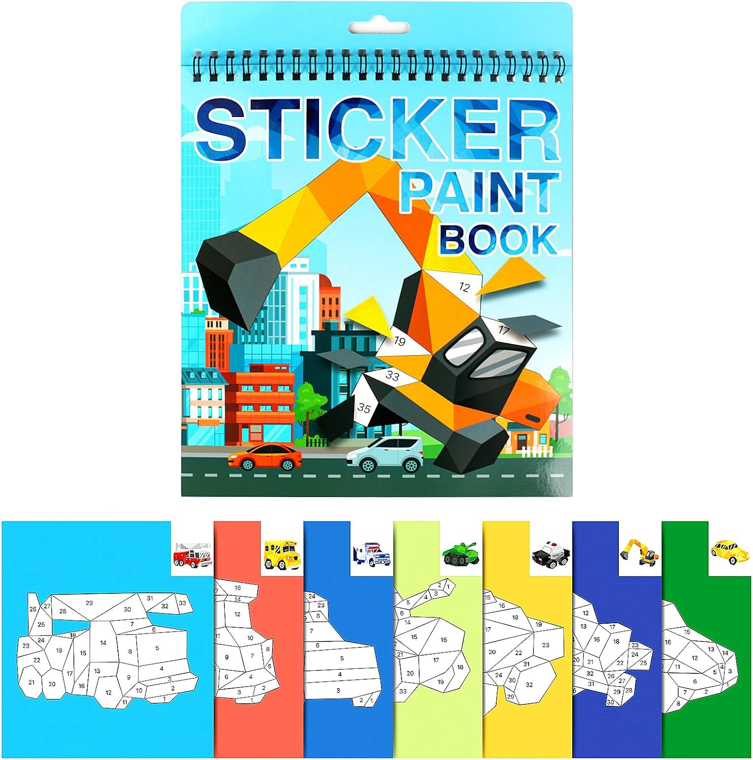 Sticker Paint Books for Kids Ages 4-8 Sticker Number Puzzle Vehicles Sticker Activity Book for Kids Ages 3 4 5 6 7 8 Birthday Party Favors Plane Car Travel Toys(Vehicles)