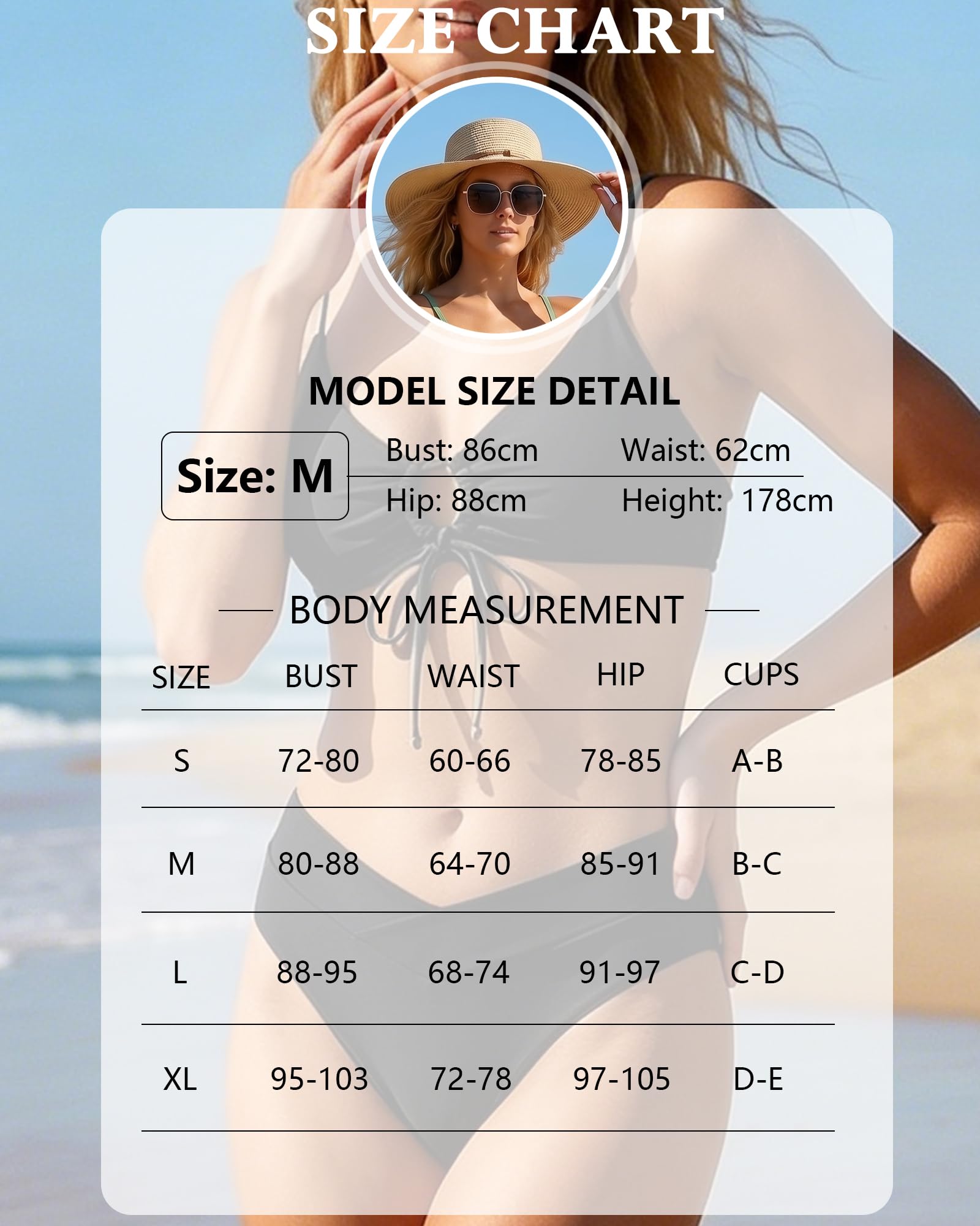 Bikini Mujer Conjunto Bañador Sexy Cuello En V Push-up Traje De Baño 2 Piezas Cruzado Cintura Biquinis sin Aros Moda Verano Bikinis con Relleno para Piscina y la Playa