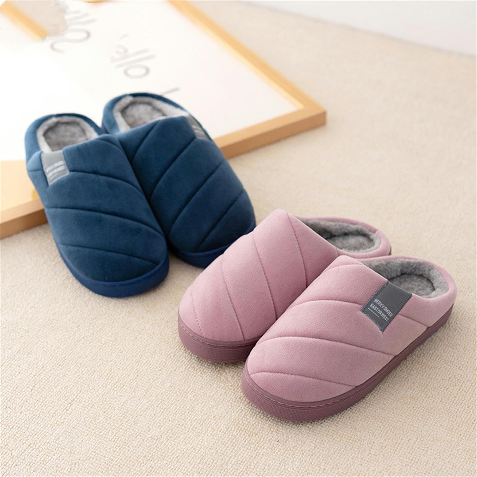 Ciabatte Donna Invernali Pantofole in Cotone Mezzo Pacchetto Invernale per Donne Inverno in Cambio Calda Morbida Non Slittamento per Interni Slifori di Cotone per Uomini-Dark Gray-38-39