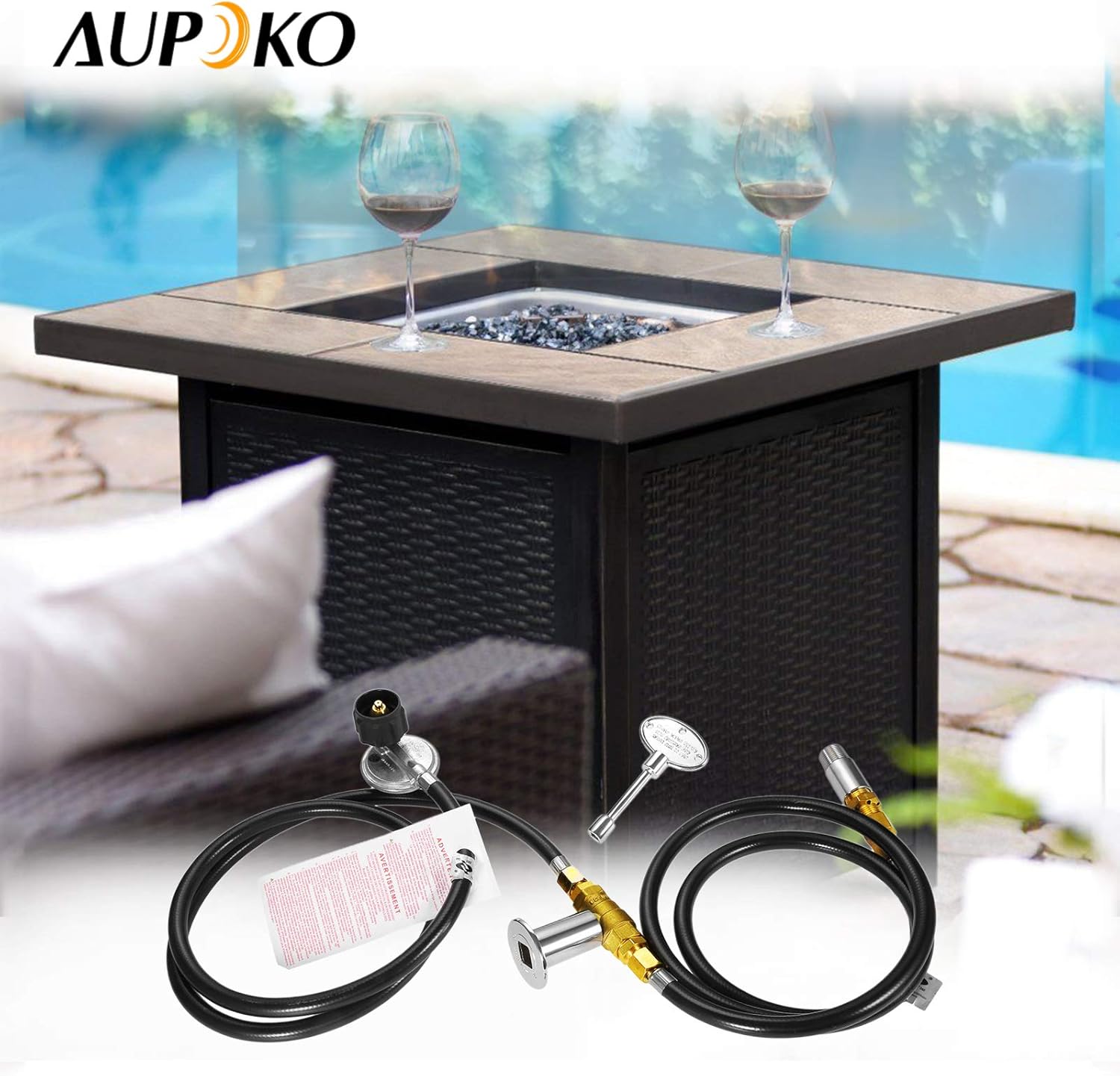 Aupoko Fire Pit Installation Kit with 90K BTU Propane Gas Valve Control Assembly System Kit, Including 1/2' Chrome Key and Quarter-Turn Shut-Off Valve, Replacement for Propane Gas Connection