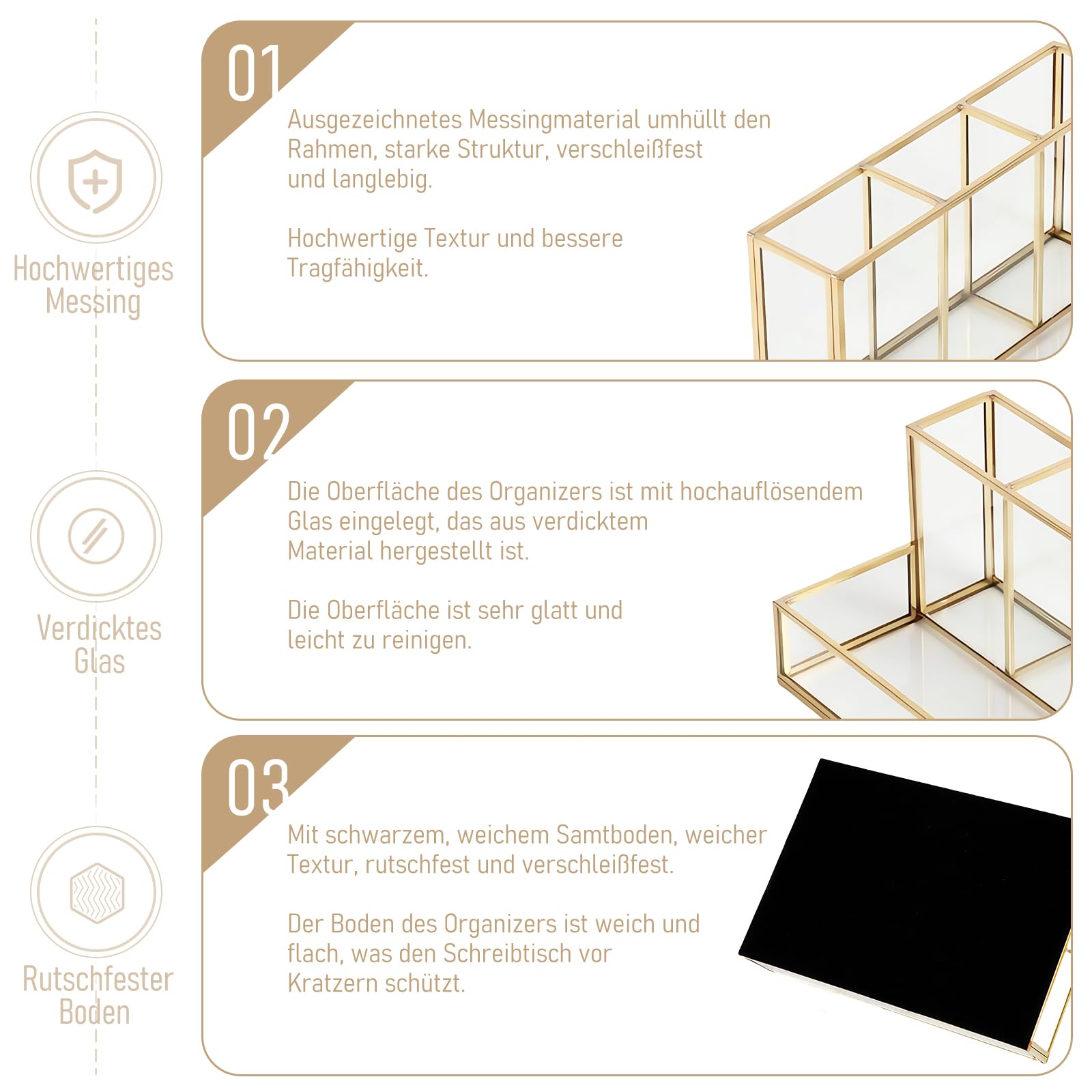 HARLIANGXY Make up Kosmetik Organizer, Make up Pinselhalter Glas, Beauty Organizer, Kosmetikpinsel Behälter, Cosmetic Organizer Gold, Schmink Aufbewahrung Box