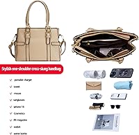 Vista 3 de Bolsos de mano de cuero de moda para mujer, bolso de hombro, asa superior, bolso de otoño Caqui