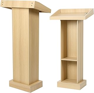 Wooden Lectern Podium Stand with Storage, Church Pulpit for Wedding Classroom Speech, Farmhouse Style, Khaki