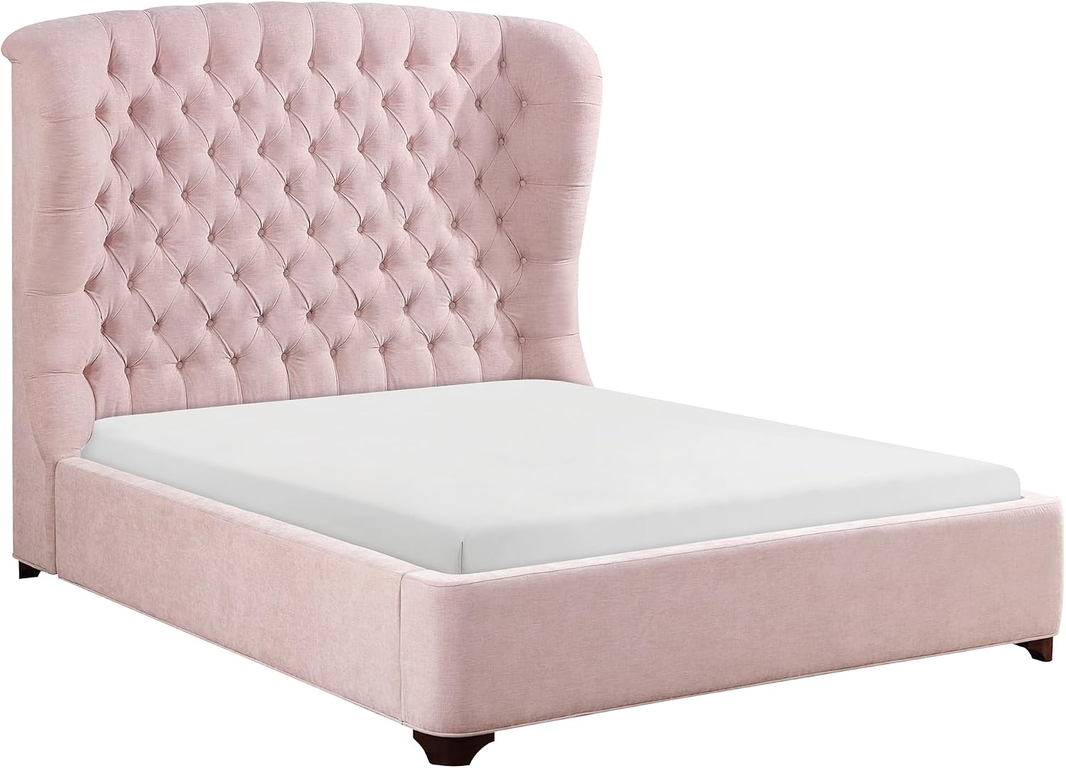 Lexicon Full Size Bed Frame, Chenille Upholstered Bed with Deep Button Tufted Wingback Headboard, Modern Full Bed, Easy Assembly, Pink