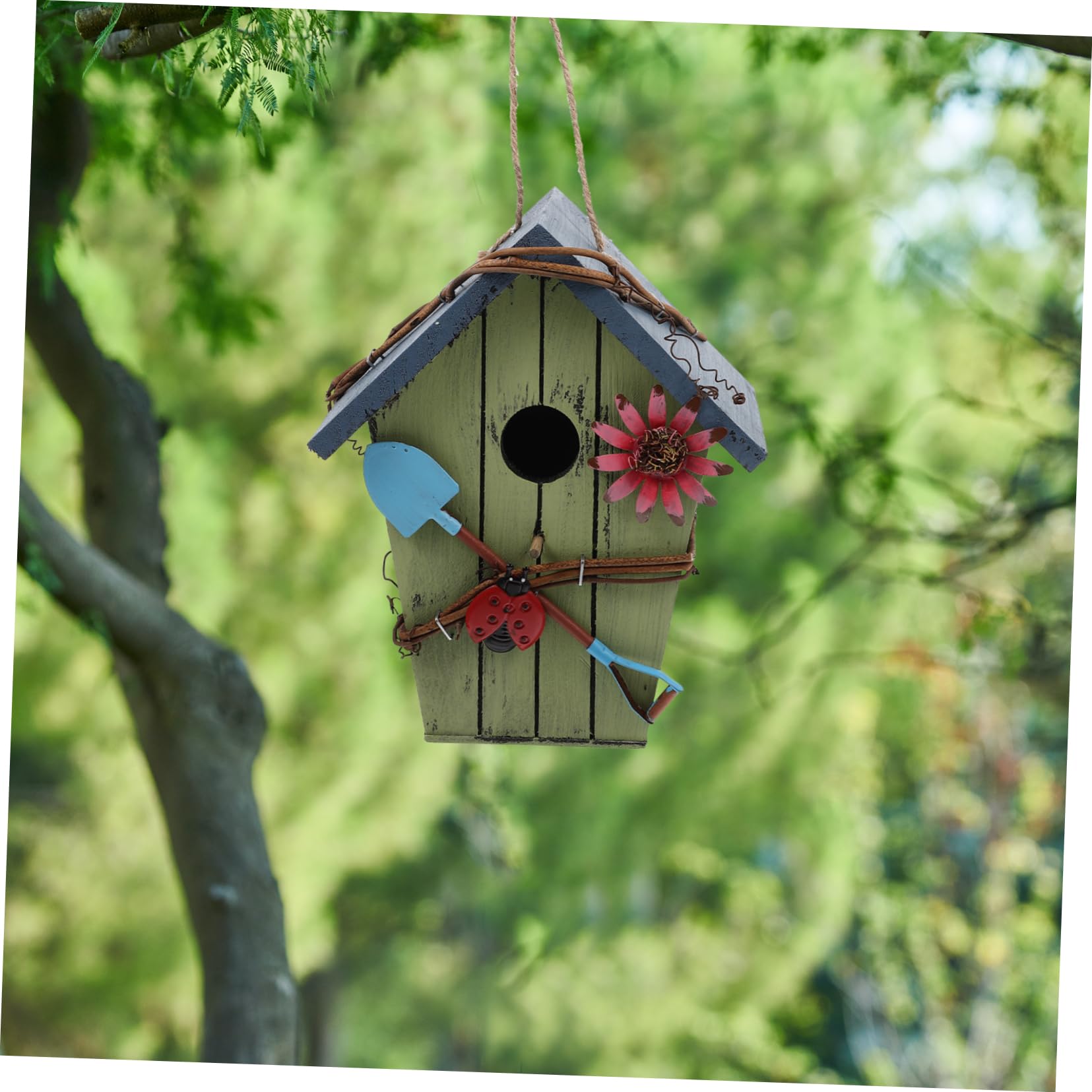 Casita de Madera para Pájaros Decorativa en Forma de Casa 2 Piezas | Aves Pequeñas y Amarillas, Uso en Balcón o Exterior, Acabado Artesanal