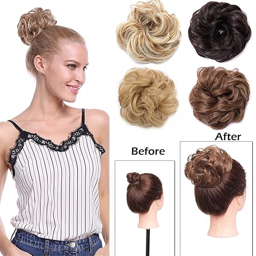 Miniatura 6 de Pelo sintético elástico Scrunchie rizado chignons cuerda de pelo natural falso moño rizado clip en el pelo colas de caballo extensiones granate