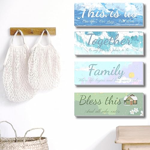 Miniatura 3 de Decoración rústica de pared para sala de estar, 4 piezas de decoración de pared de madera de 3.9 pulgadas de alto x 11.8 pulgadas de ancho, letreros