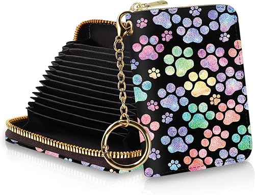 Yonlevres Tarjetero RFID para tarjetas de crédito, cartera pequeña para mujer con llavero con cremallera, divertido estampado de cuero para tarjetas