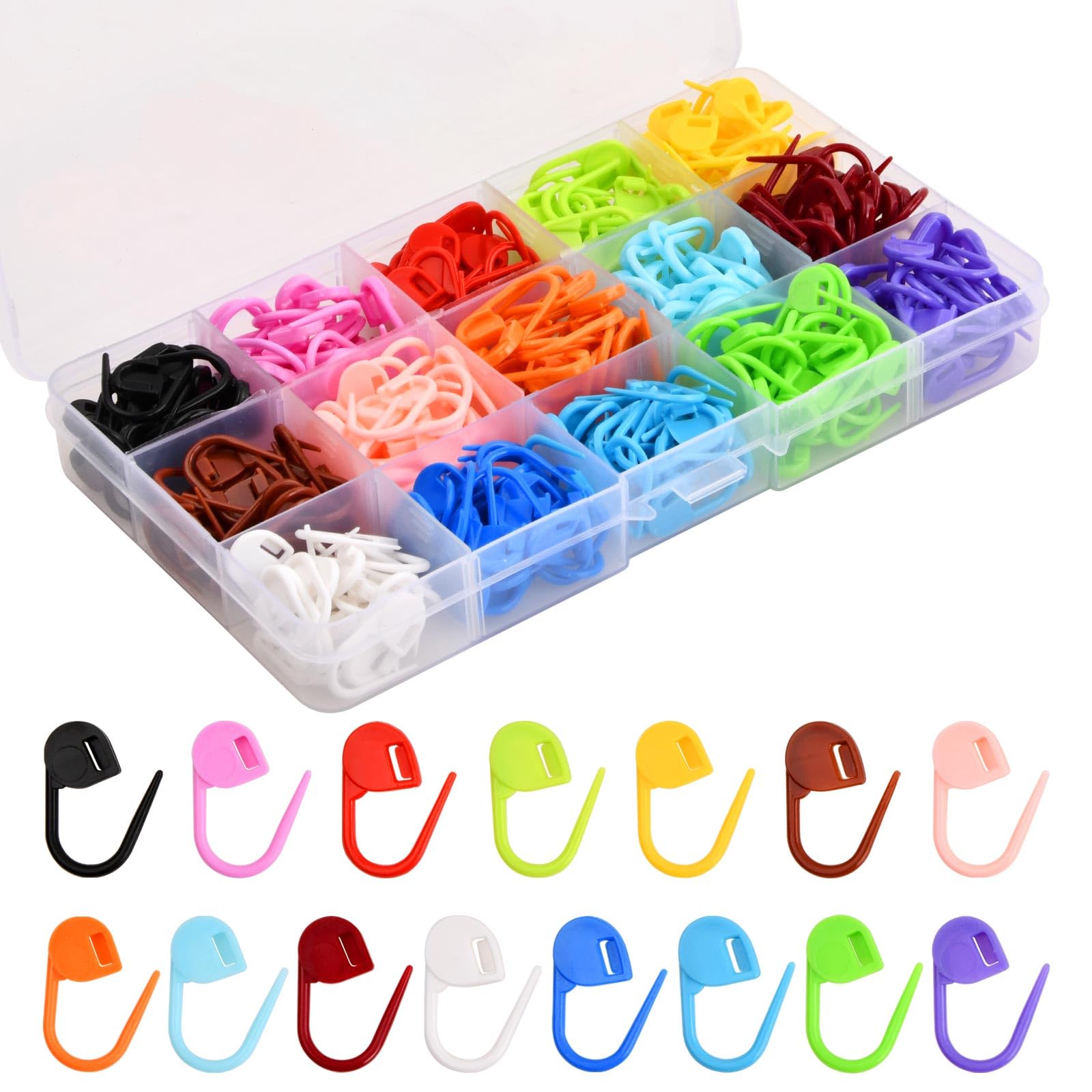Pinsheng 300 Piezas Marcadores Crochet, 15 Colores Marcadores de Puntadas de Ganchillo Marcadores de Puntos ​Crochet, Bloqueo Clip Puntada con Compartimento Caja Marcadores de Tejer para Hacer Punto