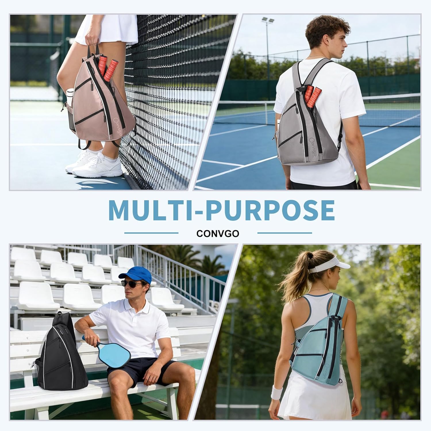 Pickleball Bag for Women and Men, Adjustable Pickle Ball Backpack, 2 in 1 Sports Sling Bag for Pickleball Paddles