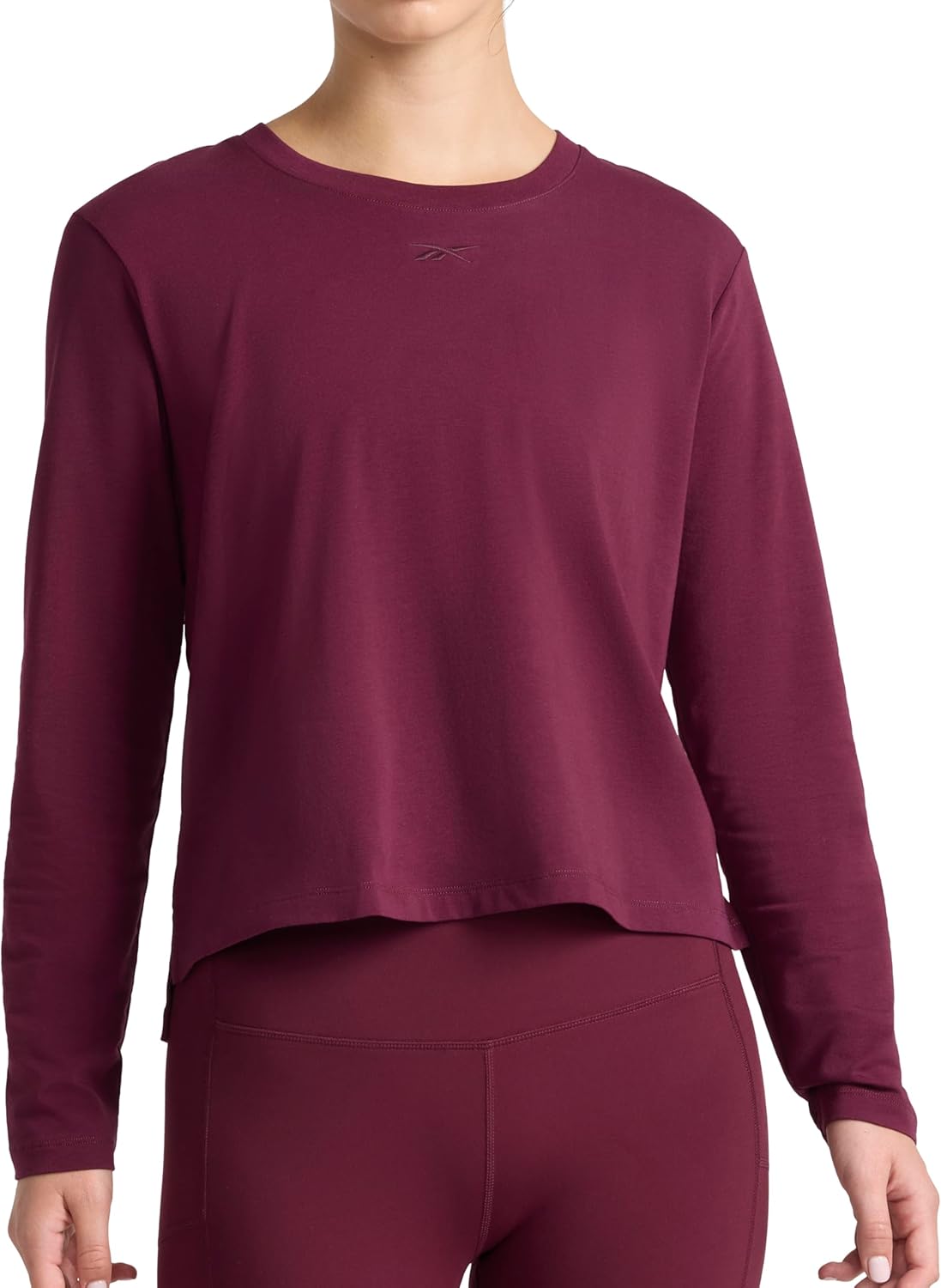 Reebok Womens Embroidery Hit Long Sleeve Crewneck Top, Standard Fit, Lightweight Stretch Cotton Fabric