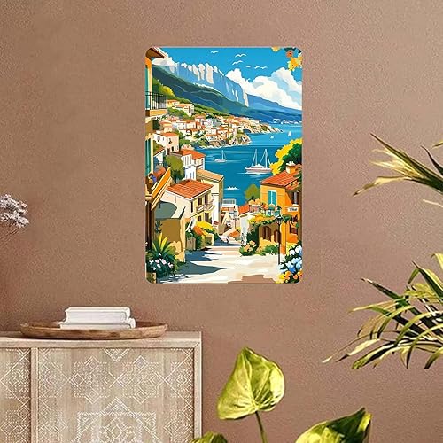 Miniatura 3 de Letrero de metal vintage con texto en inglés "Quaint Village Charm" estilo pintura al óleo, póster rústico retro con placa temática de ciudad del