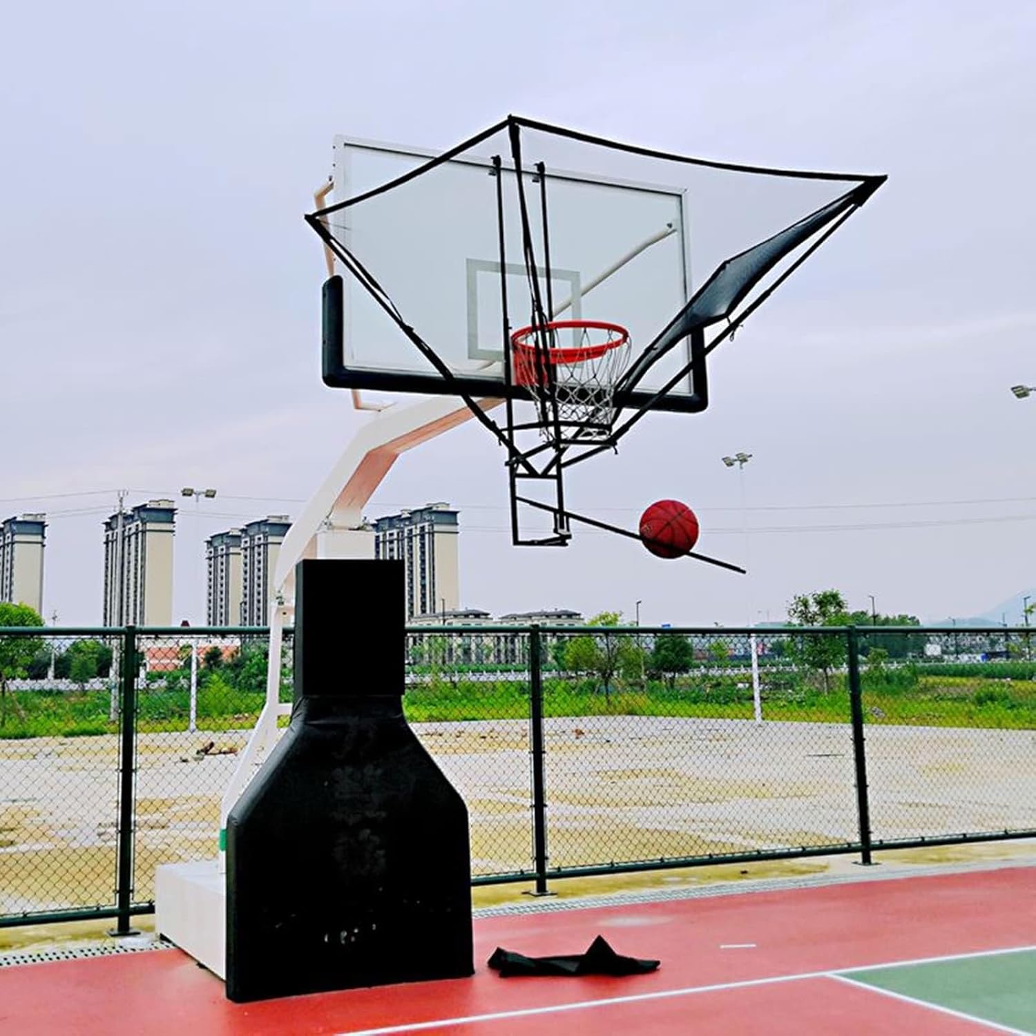 Hanging Basketball Return Net System, 180° Rotatable Shot Trainer Attachment for Indoor & Outdoor Hoops