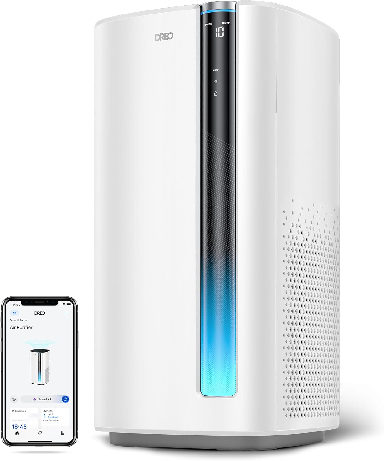 DREO Smart Air Purifier for Home, Washable Filter, Air Cleaner with Wi-Fi/Voice/Alexa,Smoke,Dust,Pollen,Odor,PM2.5 Quality Monitor, 4 Fan Speeds & Auto/Turbo/18dB Quiet Sleep Mode,(DR-HAP003AS)