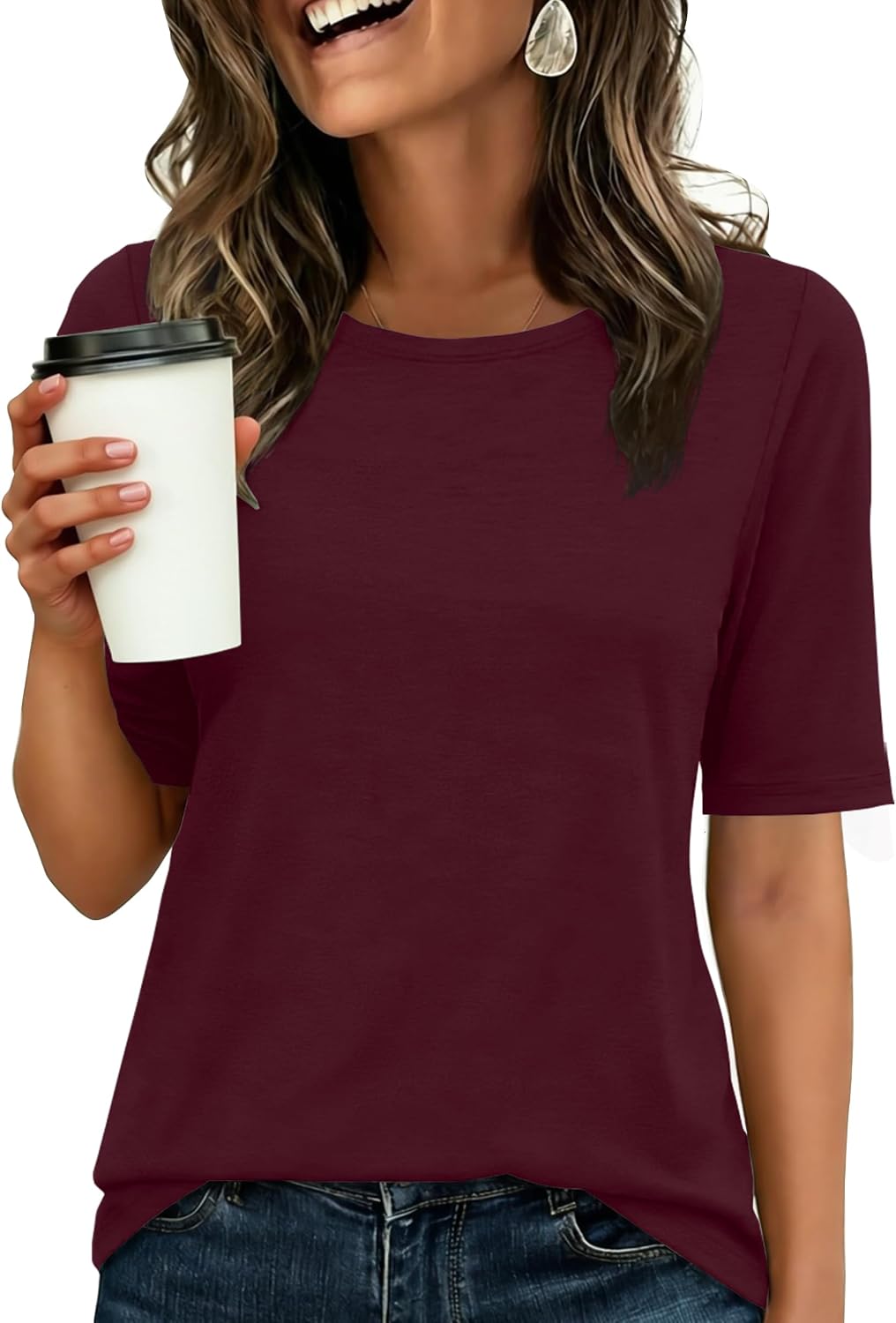 ANRABESS Womens Half Sleeve Tops Crewneck Shirts Basic Fit Tee Trendy 2026 Spring Summer Business Casual T-Shirts