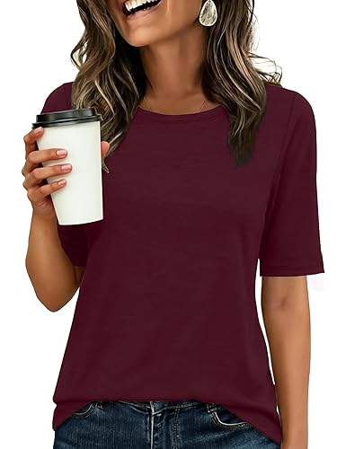 Womens Half Sleeve Tops Crewneck Shirts Basic Fit Tee Trendy