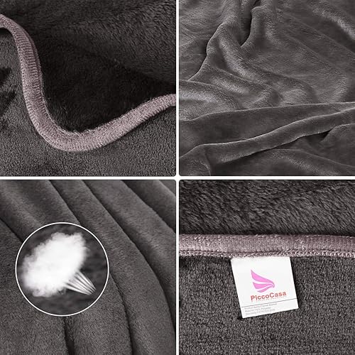 Miniatura 5 de PiccoCasa Manta de cama de forro polar, tamaño Queen, color gris, 130 GSM, suave y ligera, manta de franela de felpa de microfibra gruesa para todas