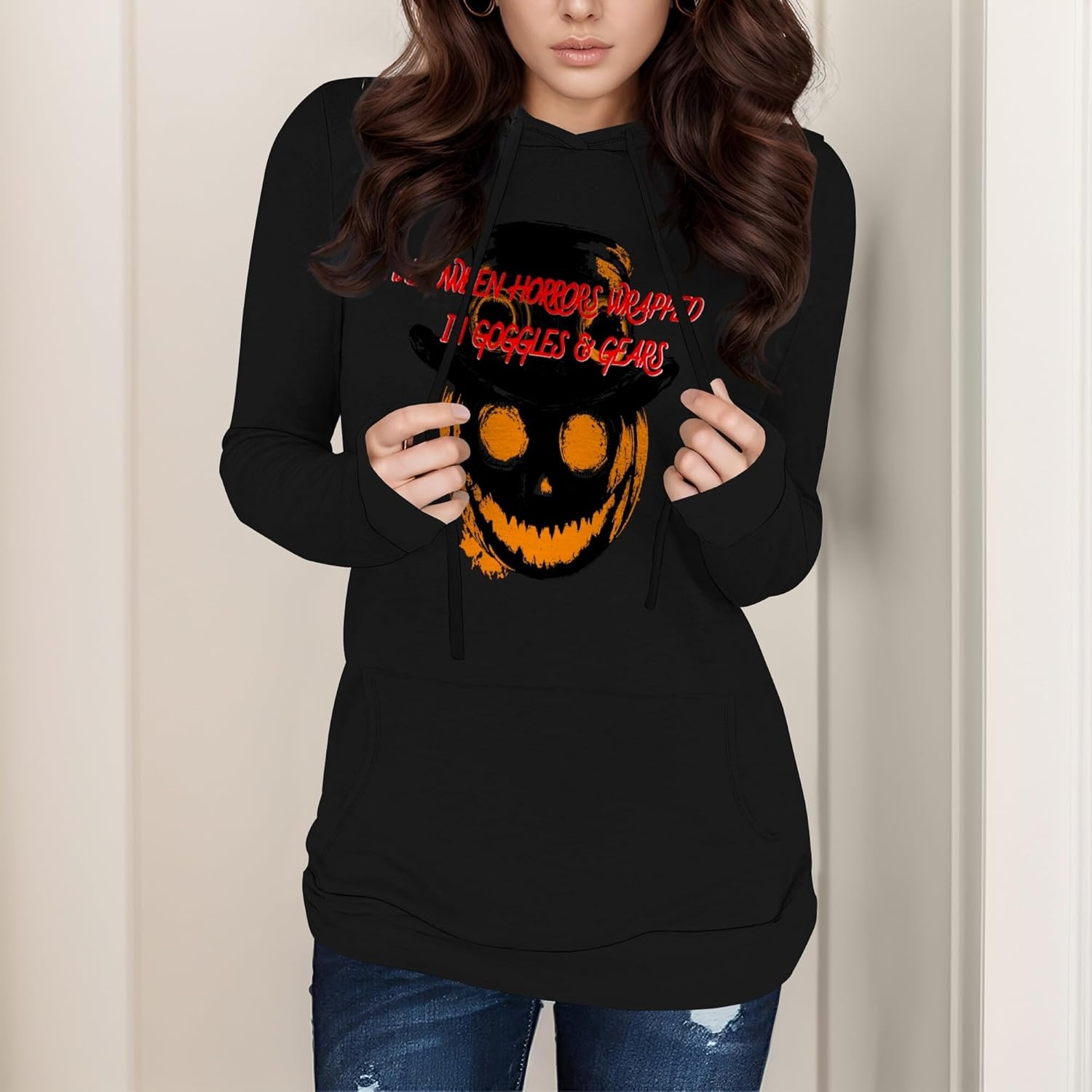 Halloween Hooded Sweatshirt Long Sleeve Pocket Trendy Pumpkin Skull Sweatshirt Halloween Costumes For Holiday Party - Image 2
