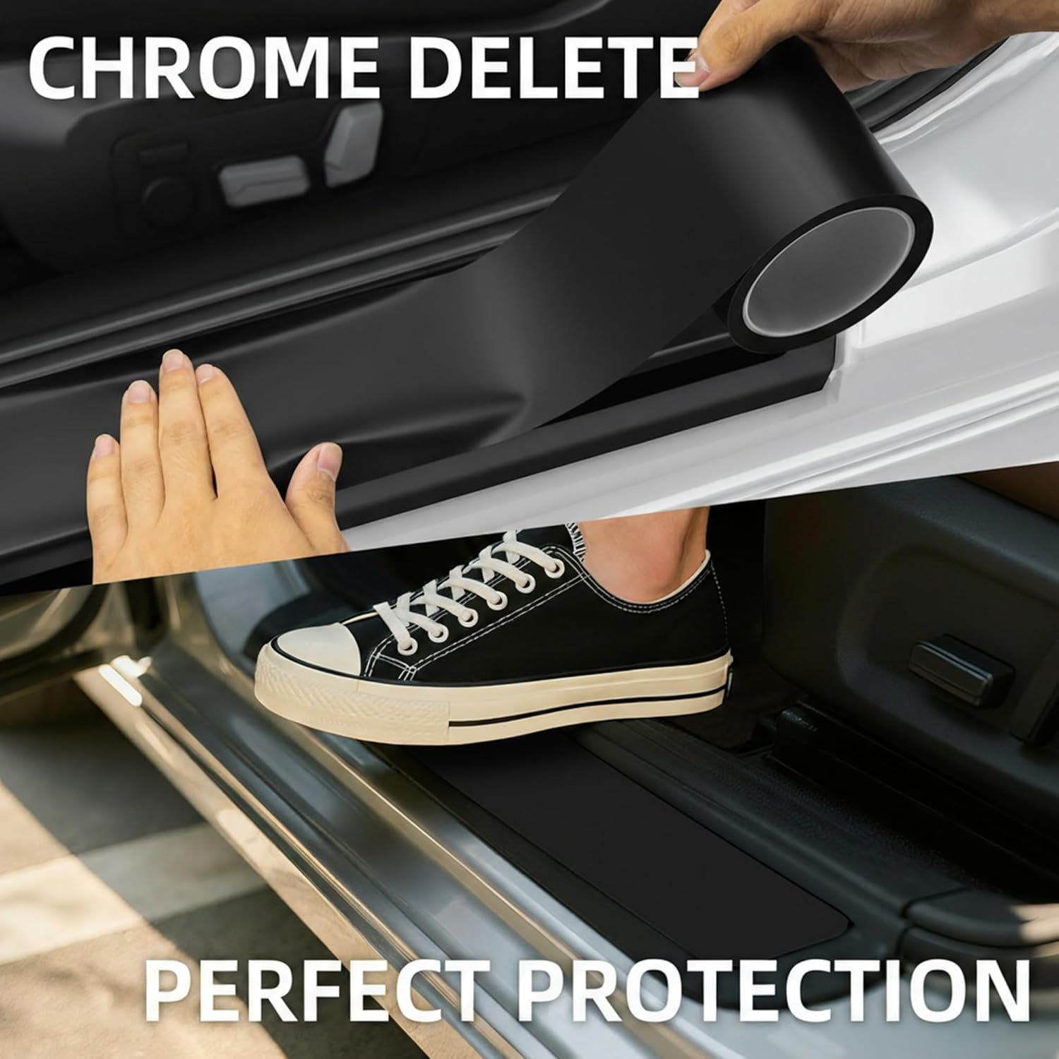 Lypumso Matte Black Vinyl Wrap Tape Roll, 3 Inch x 30ft Self-Adhesive Black Out Chrome Delete Tape with Tool Kit Air Release Adhesive Detailing Wrap DIY Car Door Sill Window Trim Edge Guard Protective