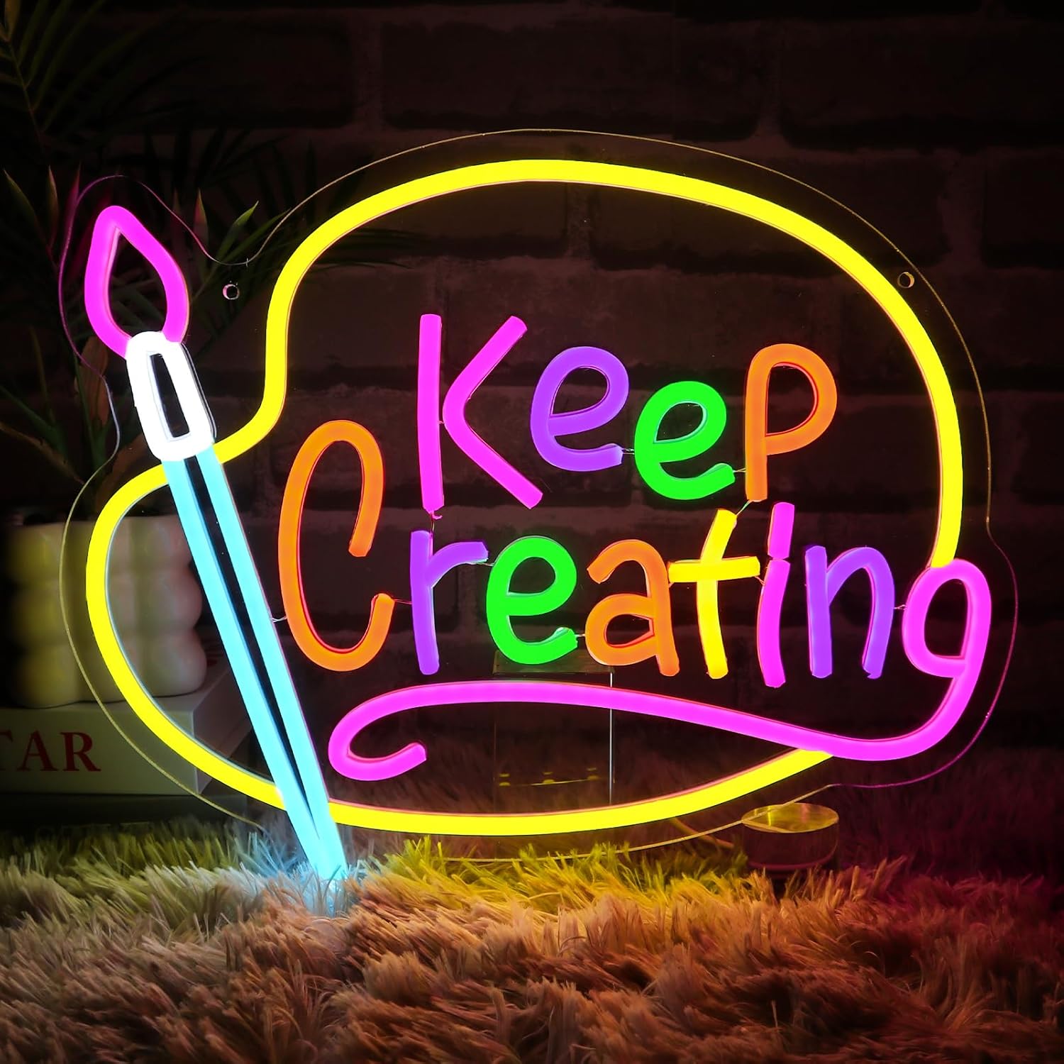 Keep Creating Neon Sign for Wall Decor Dimmable Paint Palette Led Sign for Studio Draw Neon Light for Drawing Room Art Classroom Paint Party Decorations Gift for Painter
