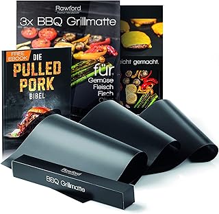 Rawford Mata do grillowania – uniwersalne maty do grilla i piekarnika – grubość folii 0,3 mm, nadaje się do grilla na węgiel drzewny, elektrycznego i gazowego – nadaje się do mycia w zmywarce (zestaw 3 szt.)