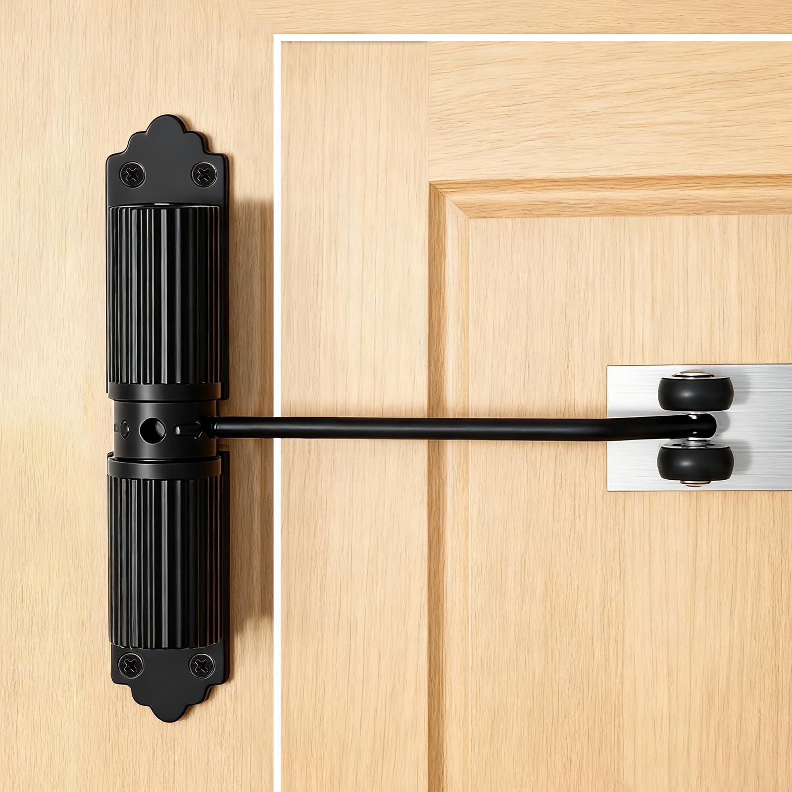 Automatic Door Closer – Adjustable Spring Tension with Smooth Roller – Quiet Soft Close Aluminium Door Closer for Internal & External Doors, Home, Office, Garden Gate
