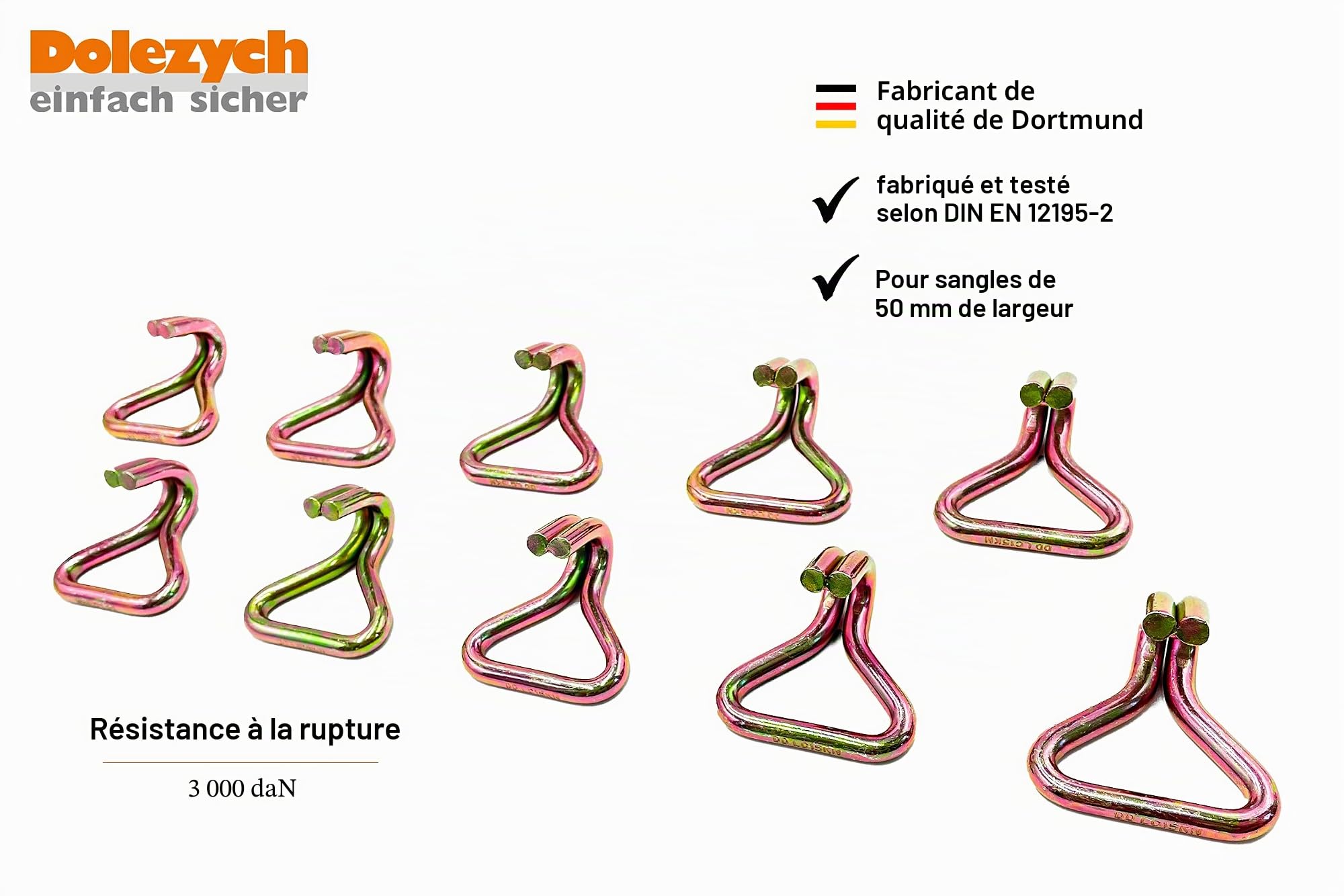 Dolezych 10 Crochets profilés pour Sangles d'arrimage de 50 mm