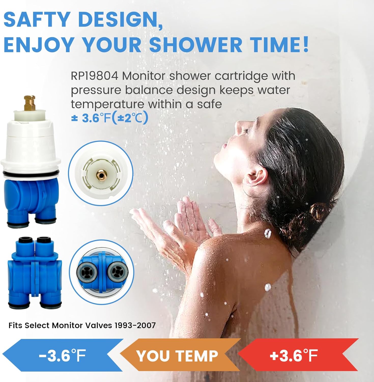 RP19804 Shower Cartridge Compatible with Delta Faucet 1300/1400 Series Tub and Shower Valves, RP19804 Cartridge Replacement Fits Select Monitor Valves 1993-2007 (2 PCS)