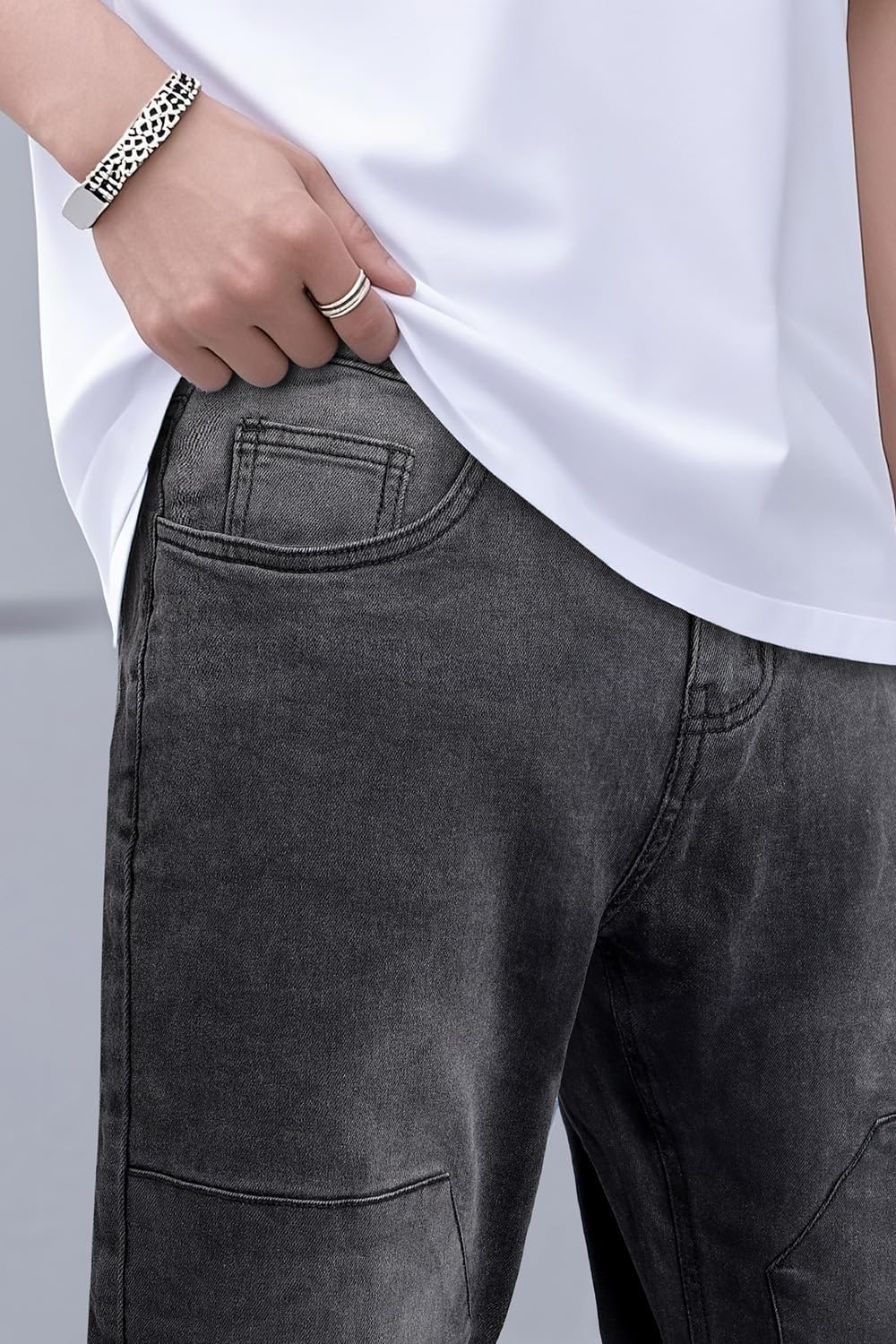 GINGTTO Men's Jeans Slim Fit Flared Stacked Denim Pants Hip Hop Streetwear - Image 6