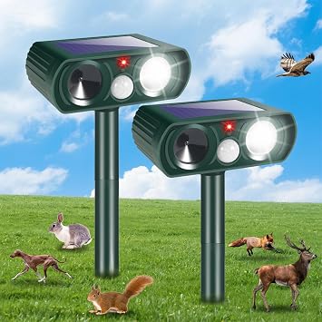 2 Pack Solar Ultrasonic Animal Repeller Outdoor Cat Squirrel Deer Repellent Devices Waterproof Motion Activated Animal Deterrent Devices to Scare Raccoon Rabbit Skunk Repellent for Yard Garden