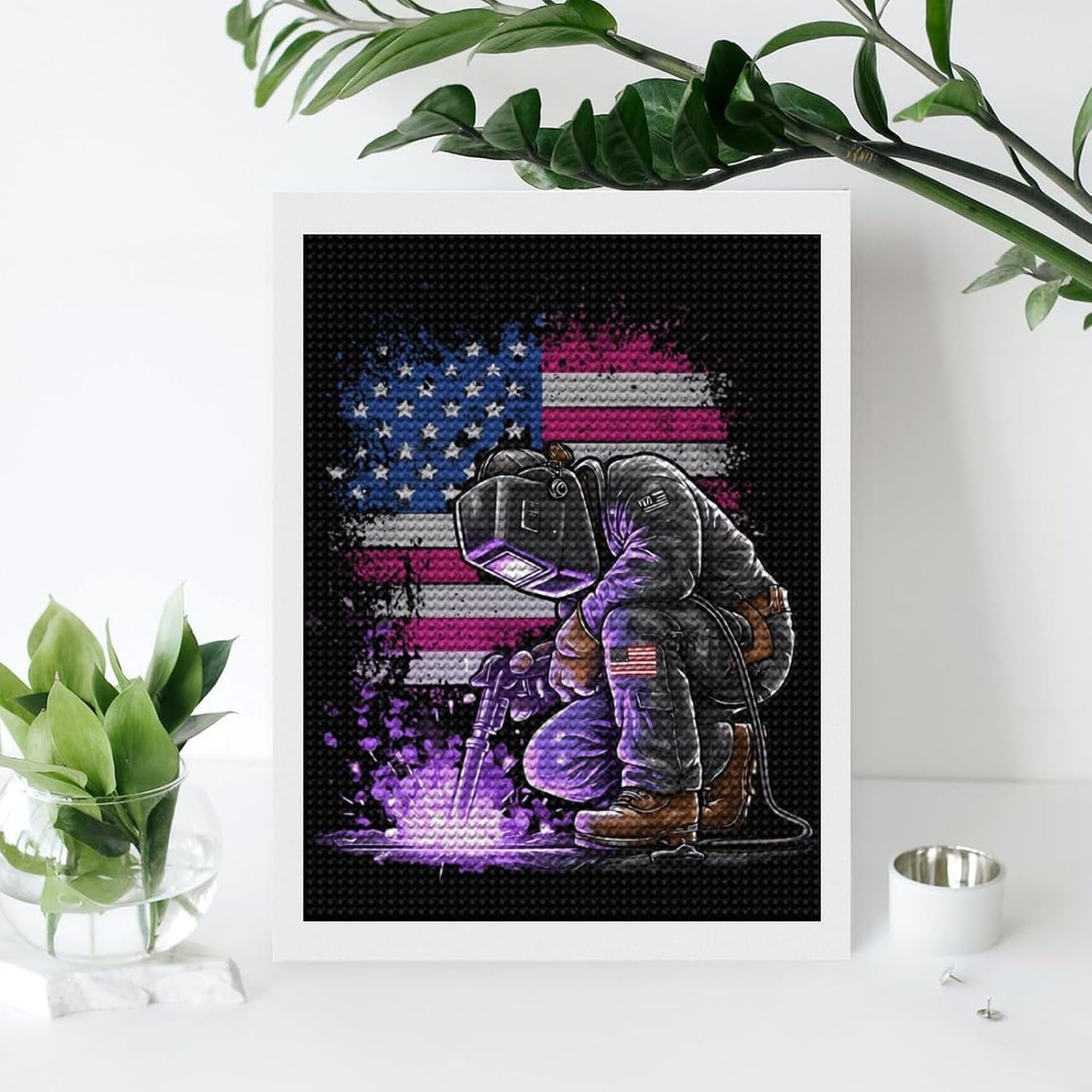 US Flag Welder Diamond Painting Kits for Adults Full Dril Diamond Art for Wall Home Decor 12"x16"