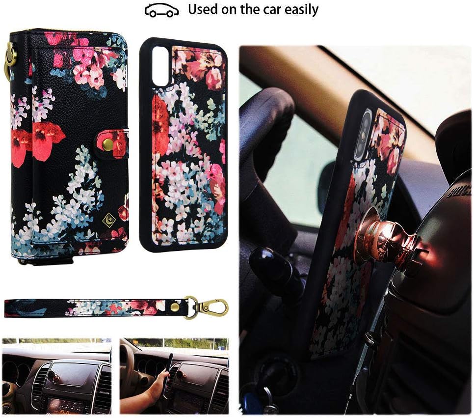 Free Shipping Offer JAZ iPhone XS Wallet Case, iPhone X Wallet Case Zipper Purse Detachable Magnetic 14 Card Slots Money Pocket Clutch Leather Wallet Case Cover for iPhone X(2017) /iPhone XS(2018) 5.8 Inch - Black