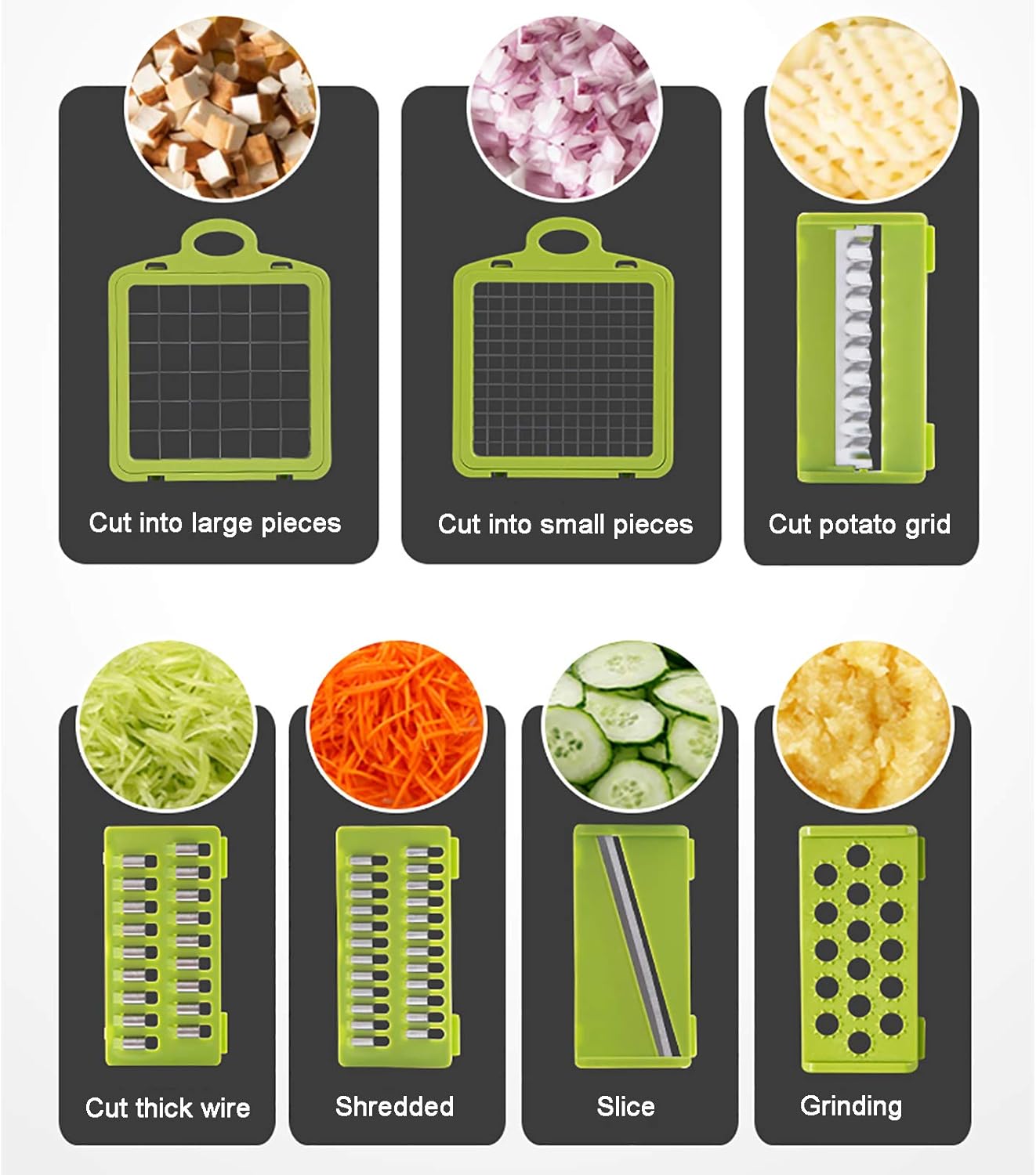 Kitchen Salad Food Chopper Multifunctional Onion Mincer Chopper Dicer with 7 Blades Mandolin Slicer Shredder for Fruit Tomato Potato Fruit Garlic Vegetable Chopper Cutter-White 32 x 12 x 11 cm