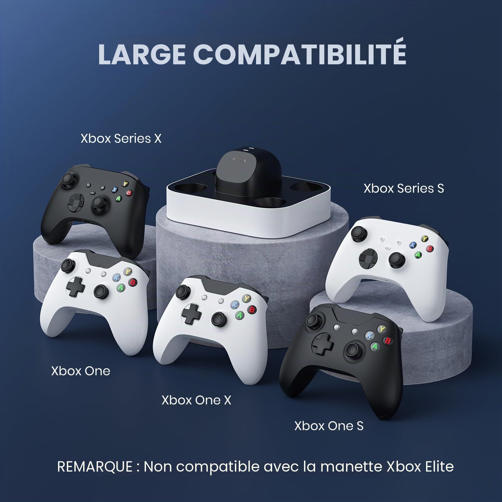 NEWDERY Station de Charge pour Manette Xbox, 2 Batteries Rechargeables 1100mAh pour Manette Xbox One/Series X|S, Station de Charge Rapide avec 4 Couvercles de Batterie Blanc