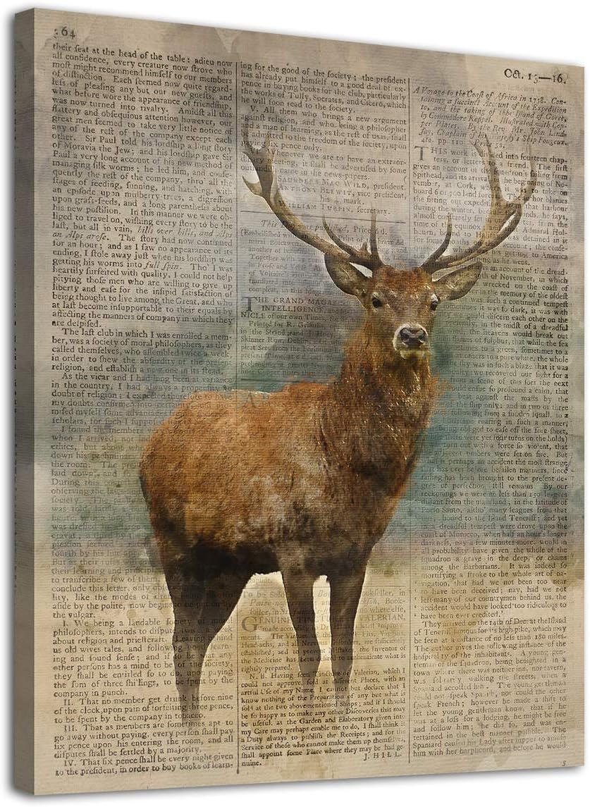 arteWOODS Deer Canvas Wall Art Modern Vintage Animal Pictures Deer with Big Antlers Canvas Artwork Contemporary Wall Art for Home Decor Bedroom Living Room Decoration Framed Ready to Hang 12" x 16"