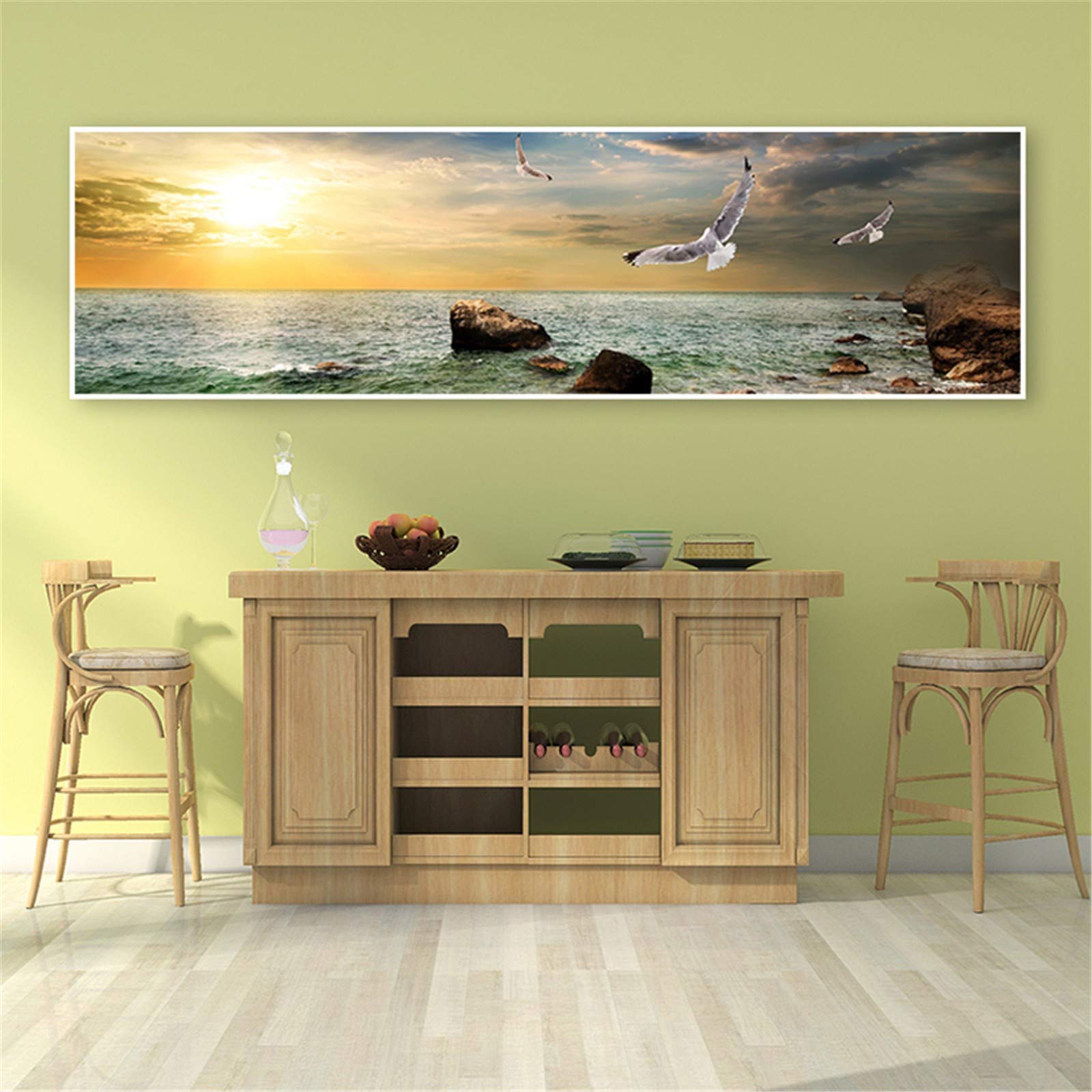 Peinture diamant 5D grand format toile d'art de salon strass ronds coucher de soleil