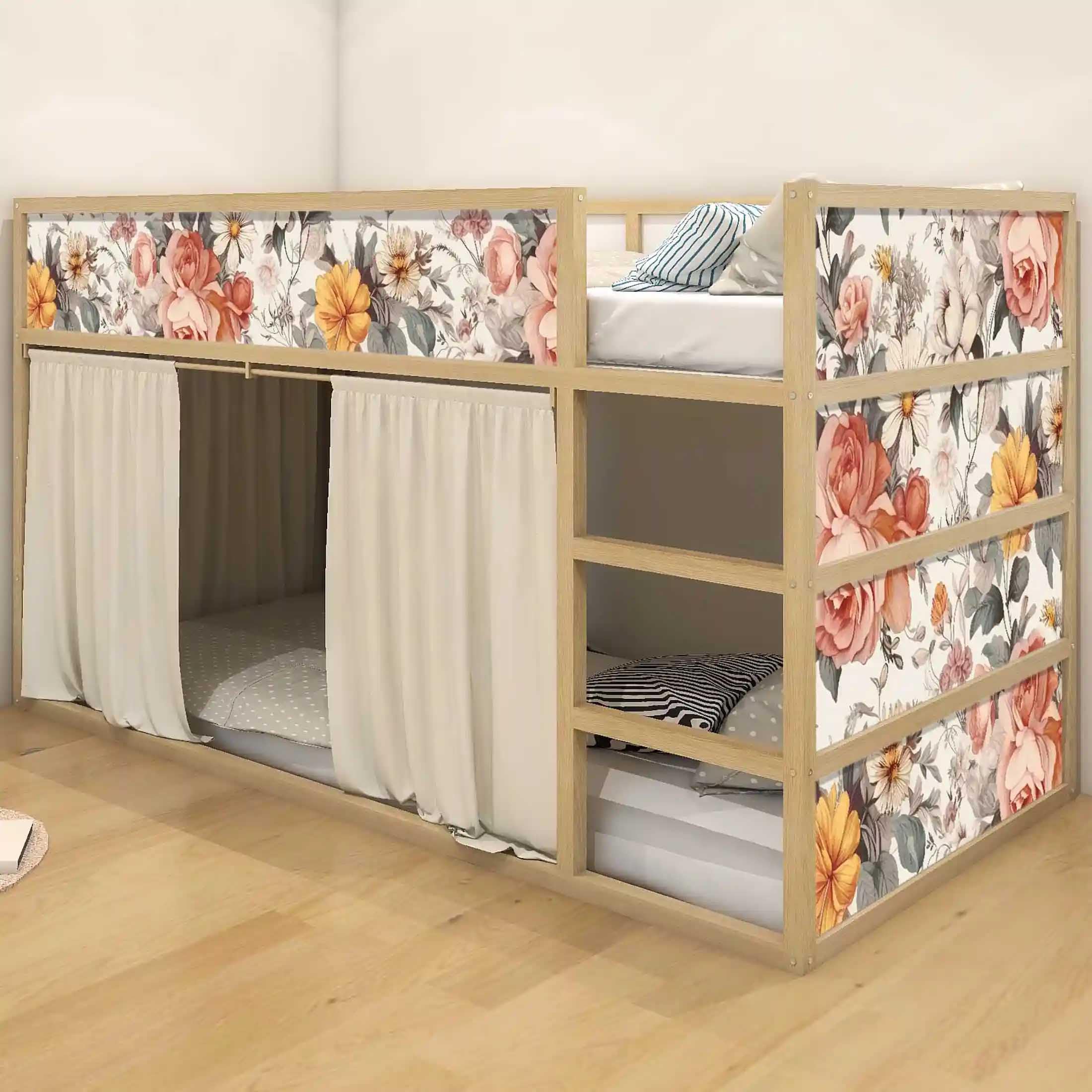 WANDKIND Aufkleber für IKEA KURA Kinderbett Hochbett Klebefolie Möbelfolie Sticker Kinderzimmer Blumen (Möbel nicht inklusive) IKB506 (5 Sticker Set)