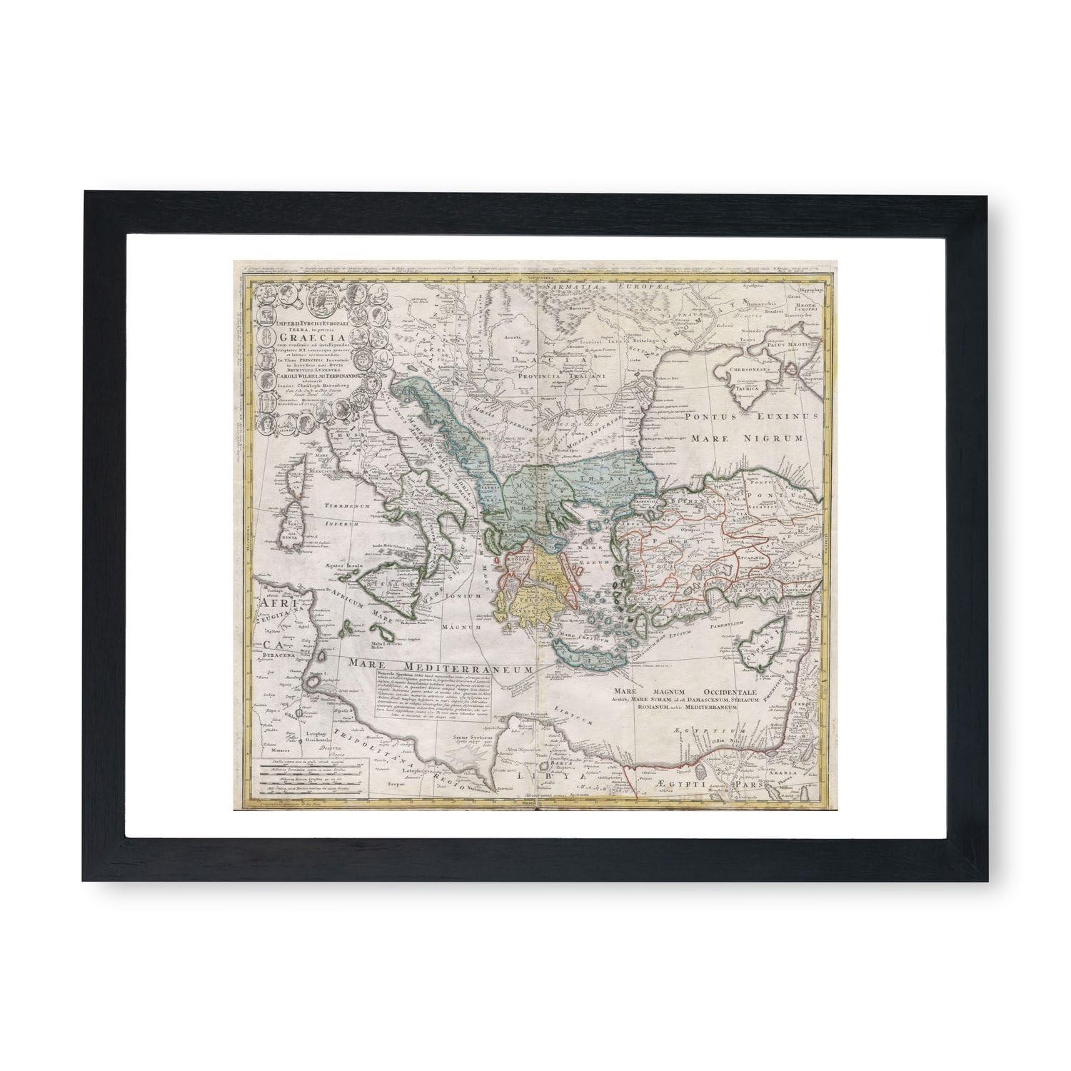 Affiche encadrée Grèce antique Homann Heirs 1741 Spiffing Prints, carte Méditerranée moyenne
