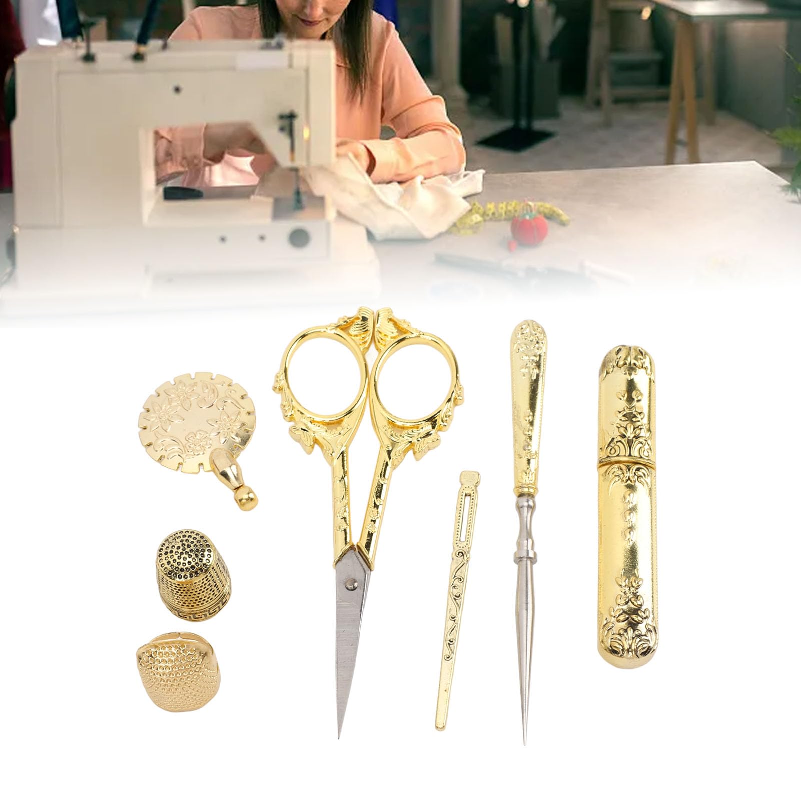 Vintage Sewing Box, Crafted from Premium Solid Wood, Including Sewing Tools, for Storing and Displaying Craft Items with Nostalgic Beauty