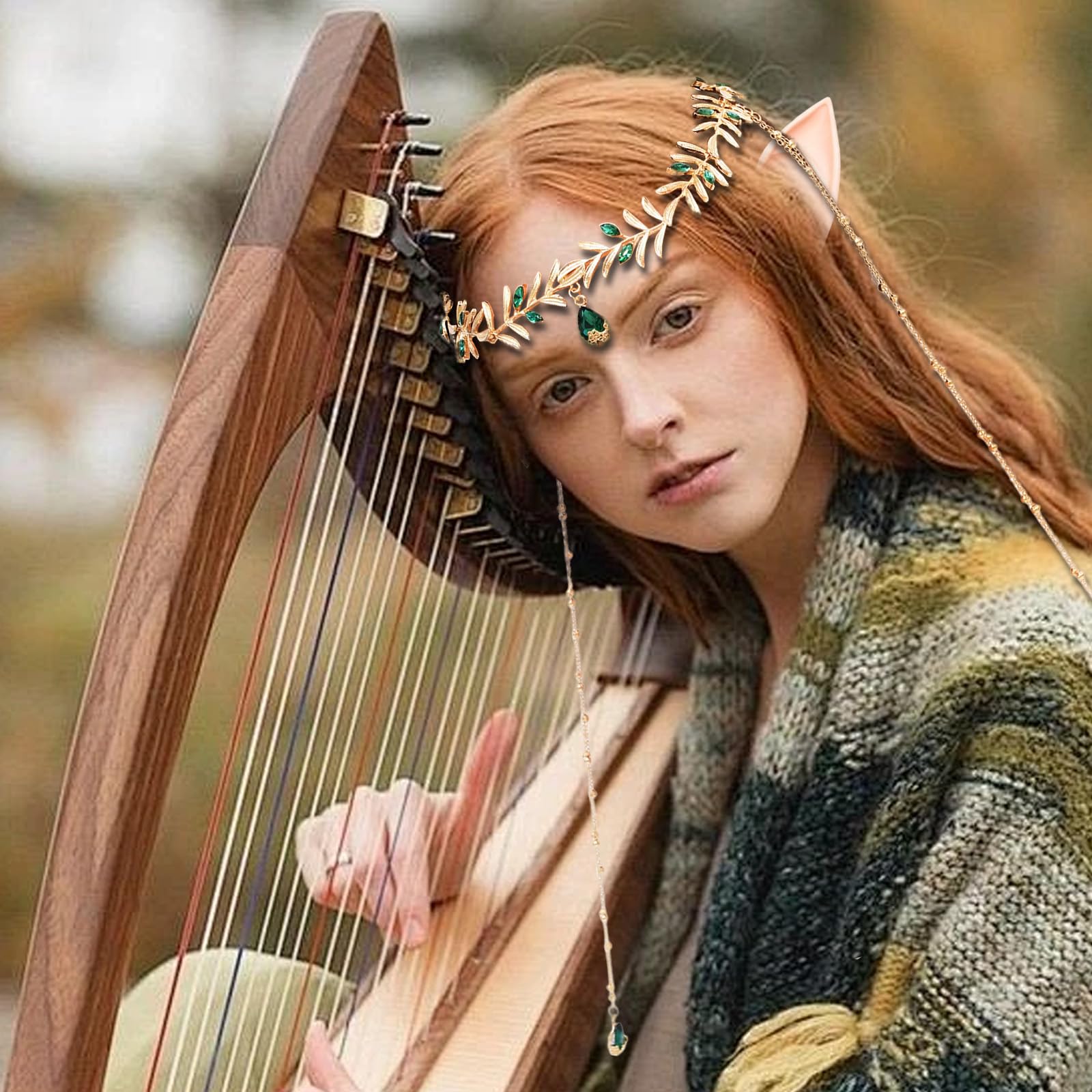 Renaissance-Elfen-Kostüm-Zubehör-Set, Feen-Kopfschmuck, Elfenohren, Spitzenhandschuhe, Wald, Renaissance, Halloween, Hochzeit, Brautparty, Erwachsenenkostüm, Zubehör